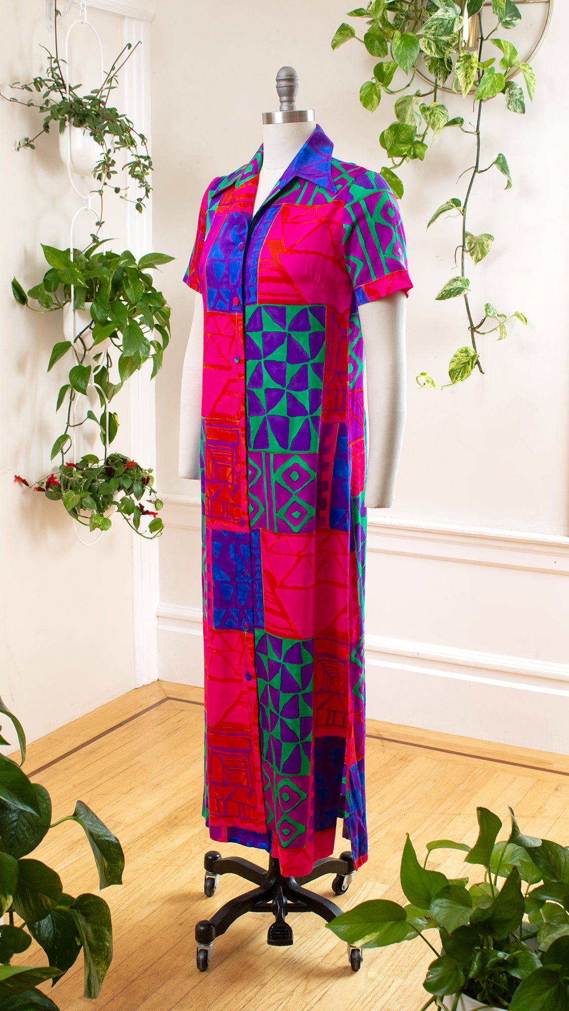 1960s 1970s Hawaiian Geometric Shirtwaist Maxi Dress | small/medium