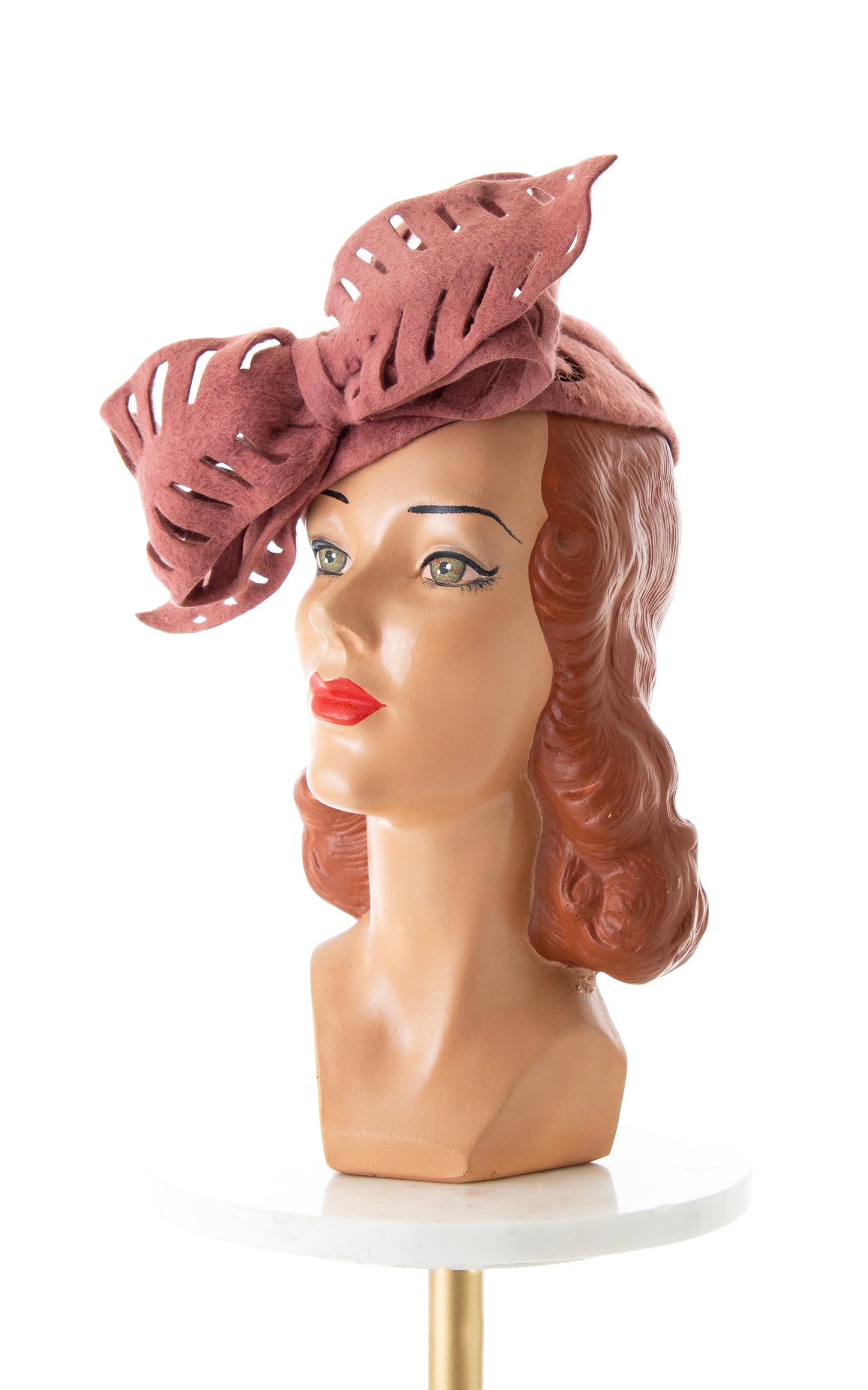 1940s Dusty Rose Bow Wool Felt Hat