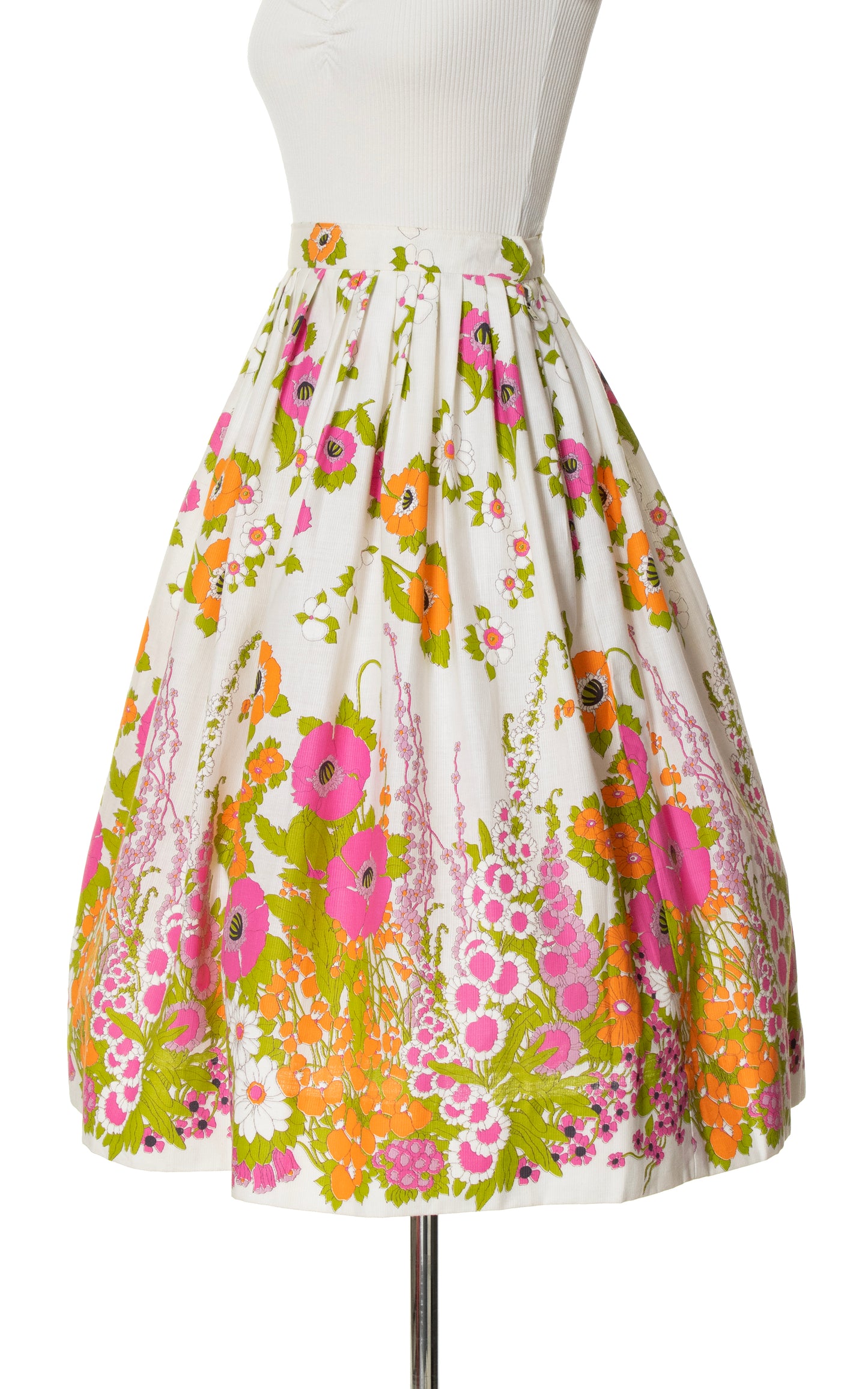 1960s Floral Border Print Cotton Skirt | small