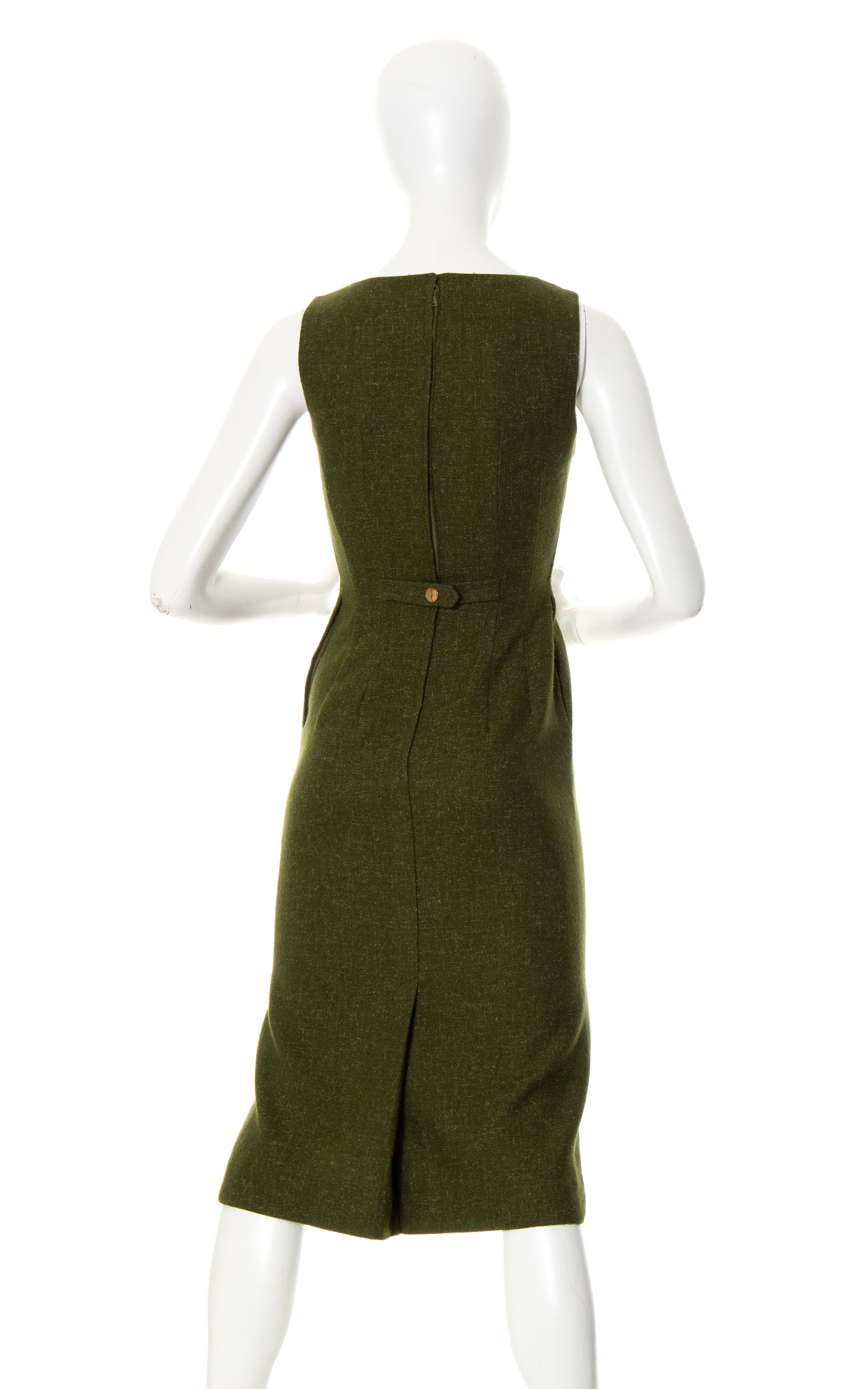 1960s Olive Green Wool Wiggle Dress | x-small