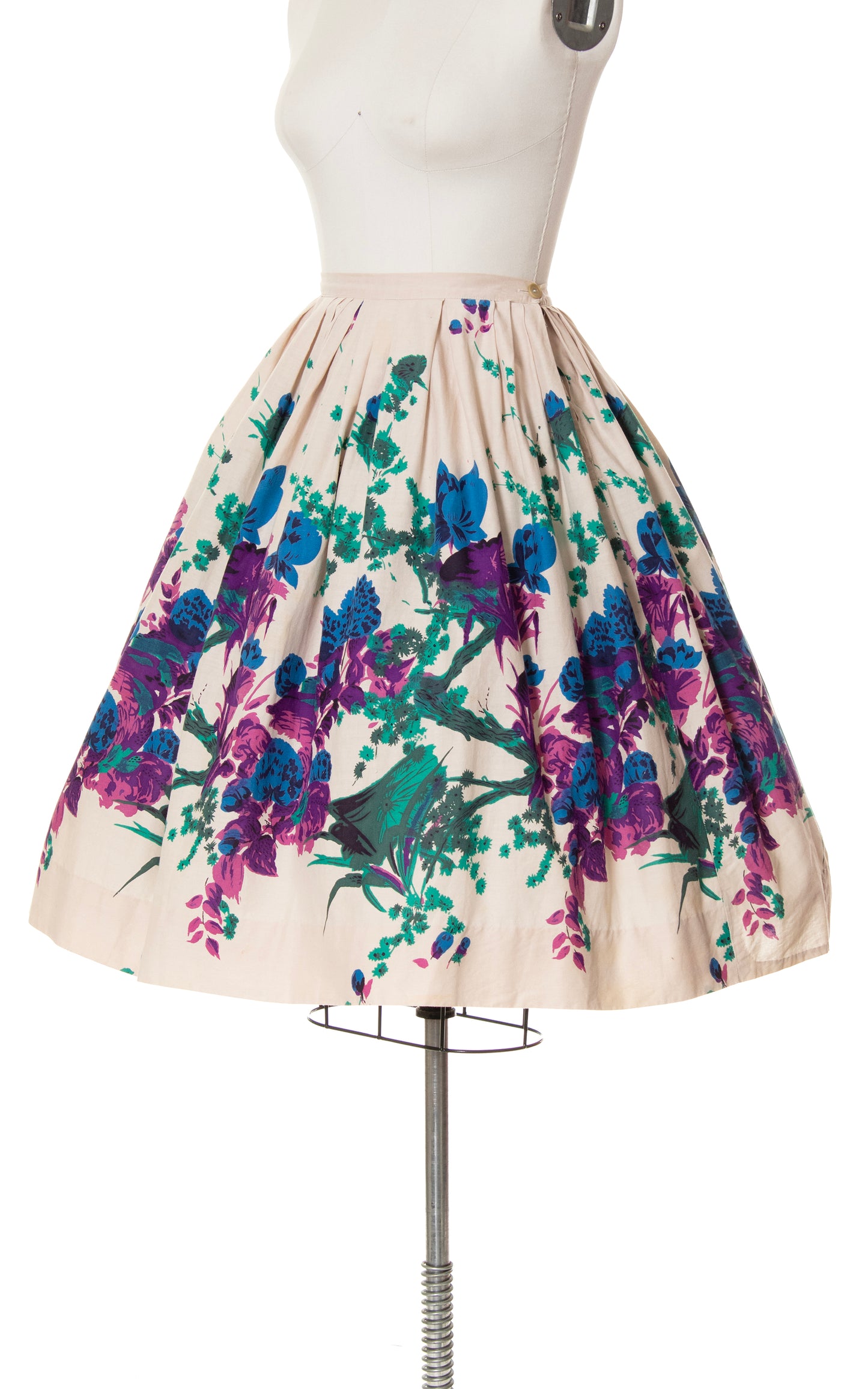 1950s Floral Border Print Cotton Skirt | medium