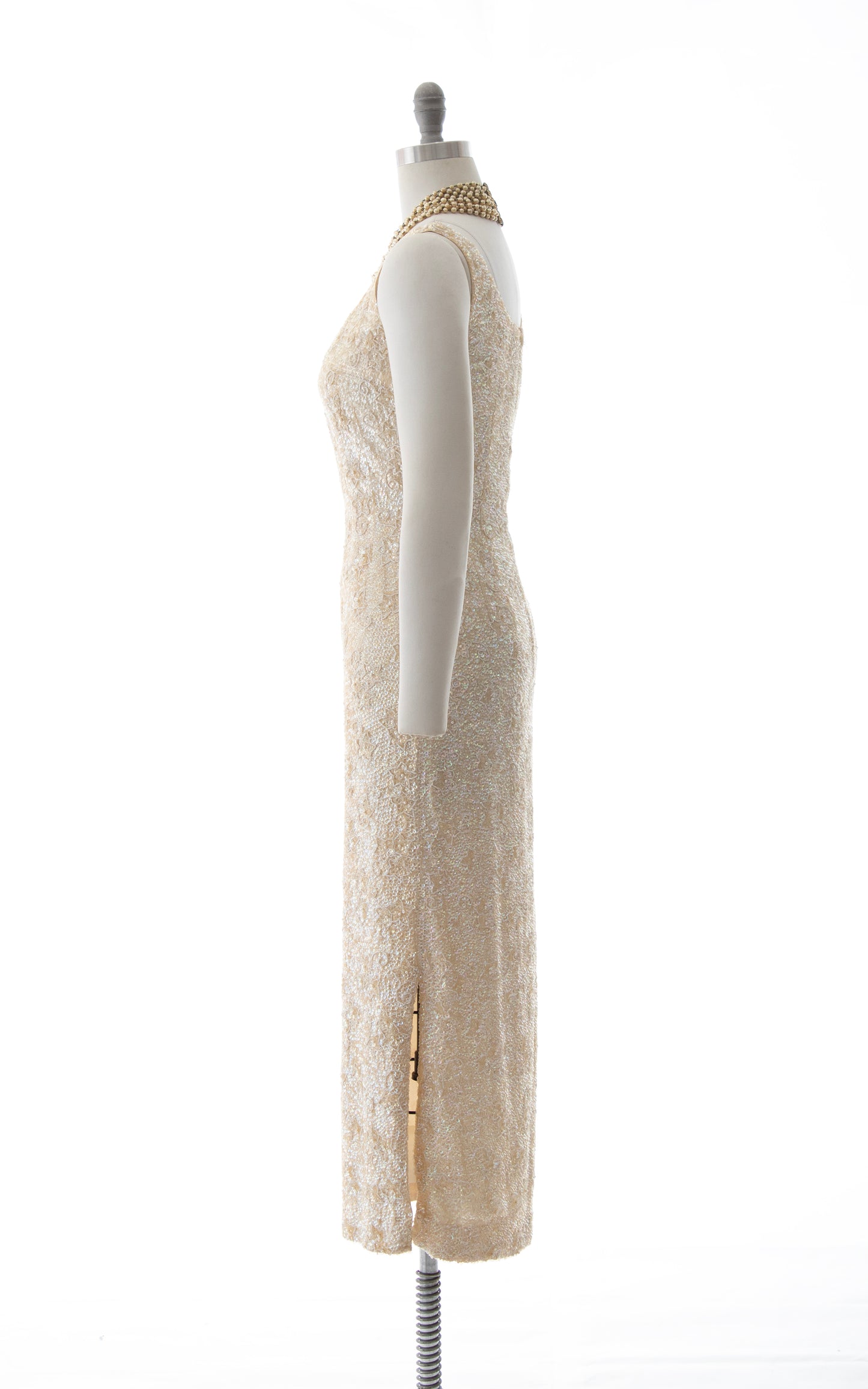 1950s Floral Beaded Sequin Silk Gown | small