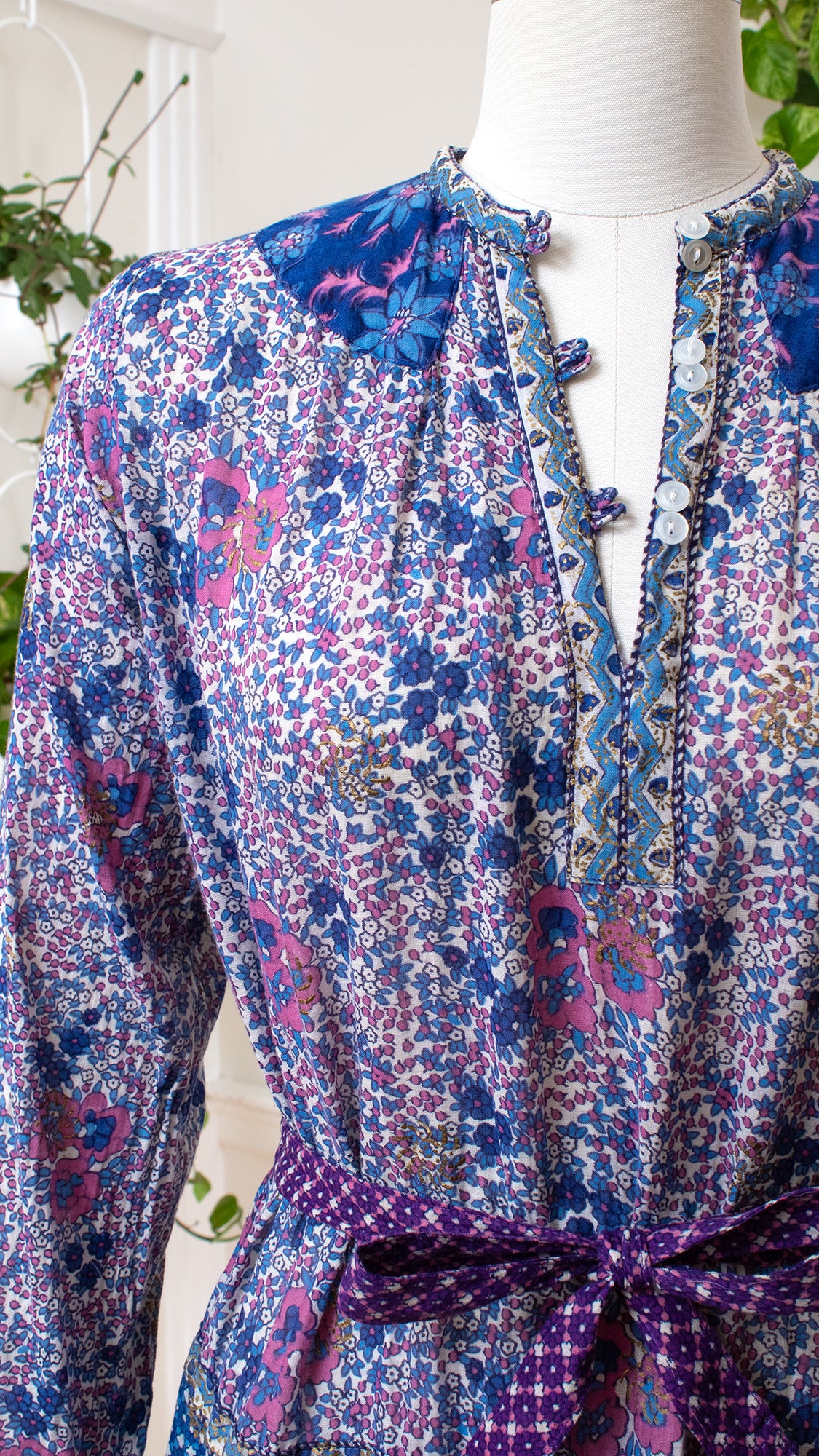 NEW ⭐️ 1970s KAISER Purple Floral Cotton Dress | medium/large