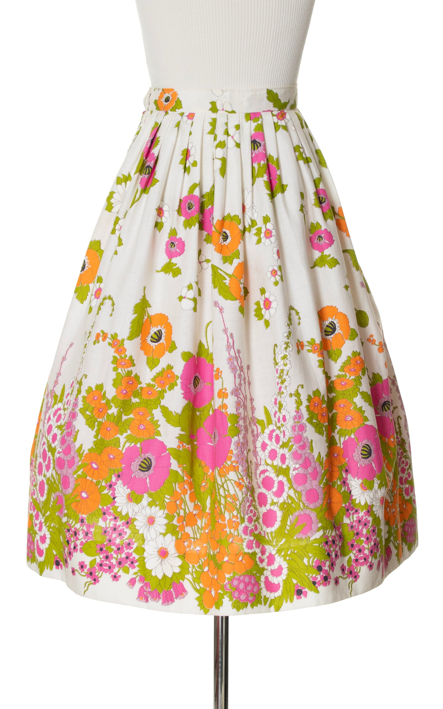 1960s Floral Border Print Cotton Skirt | small