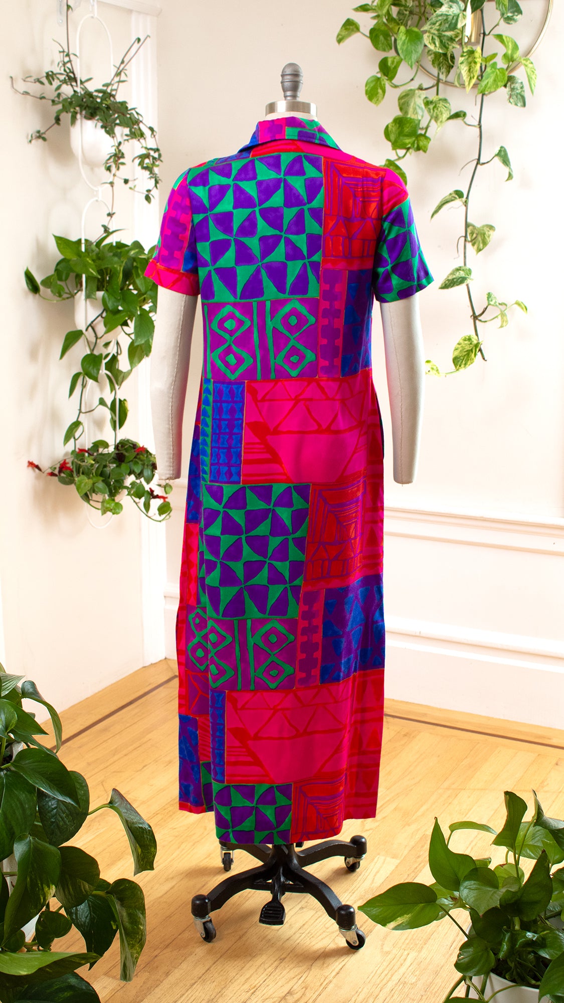 1960s 1970s Hawaiian Geometric Shirtwaist Maxi Dress | small/medium