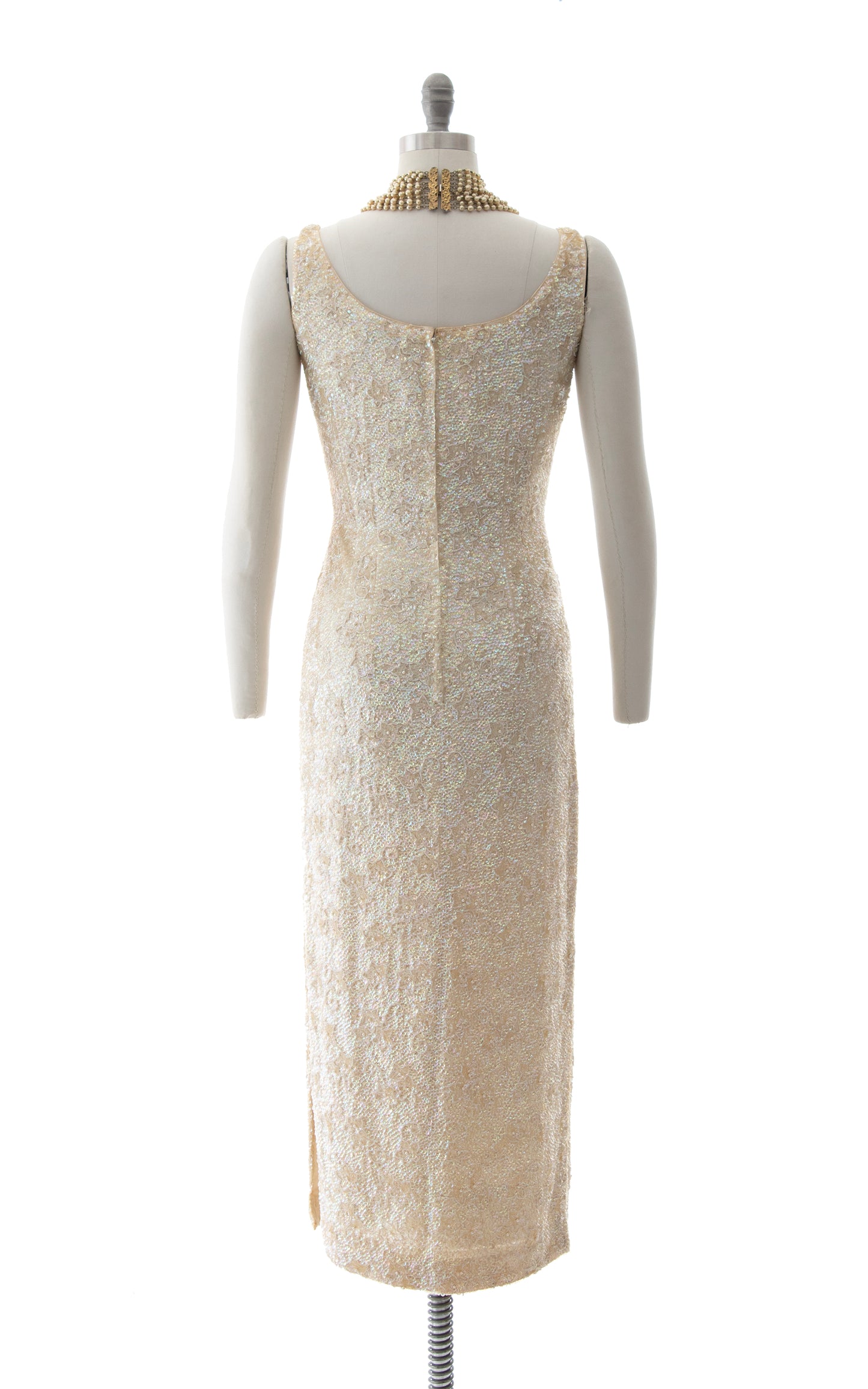 1950s Floral Beaded Sequin Silk Gown | small