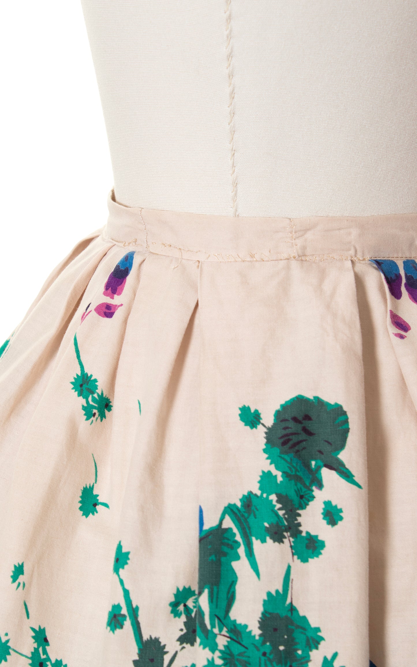 1950s Floral Border Print Cotton Skirt | medium