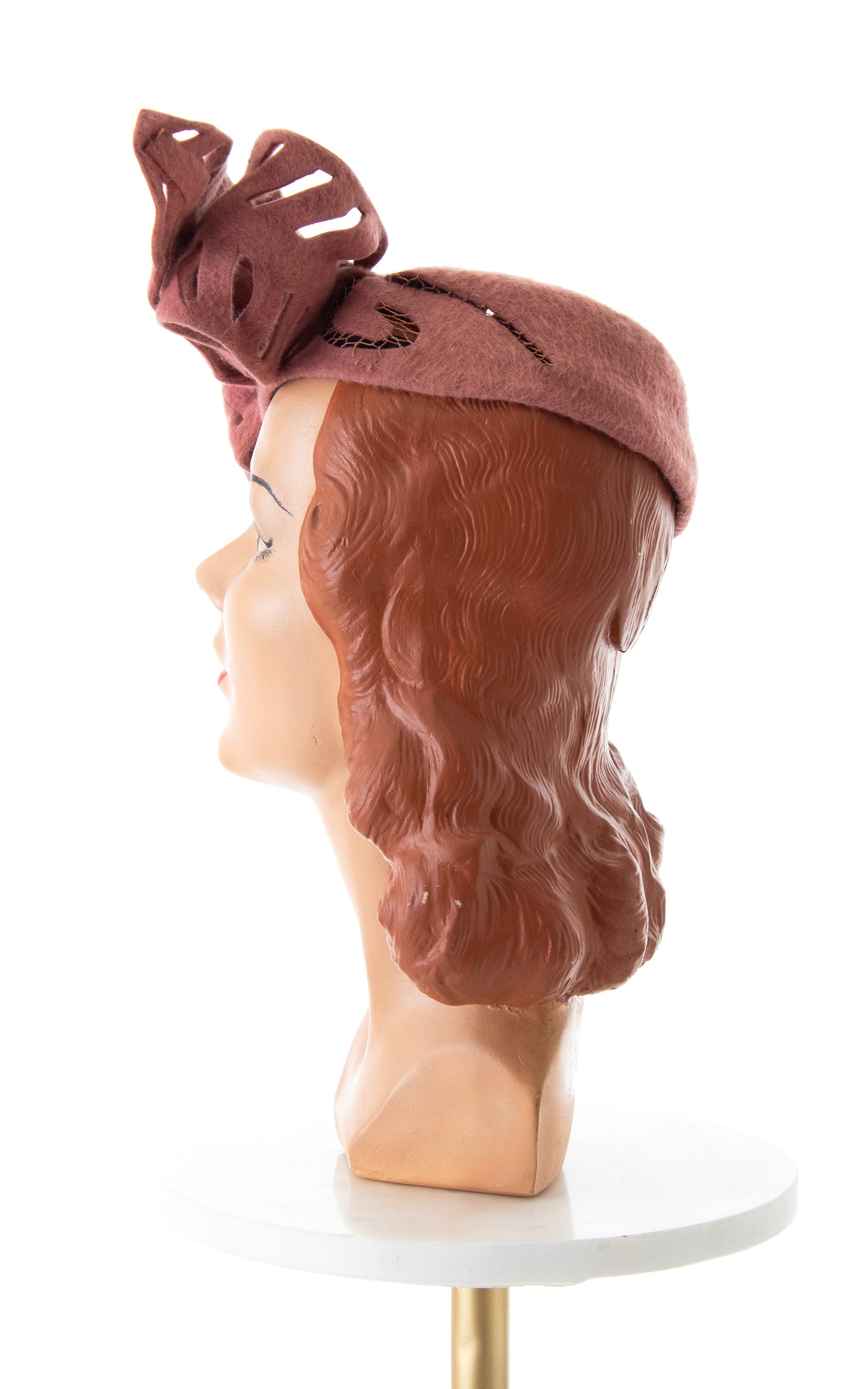 1940s Dusty Rose Bow Wool Felt Hat