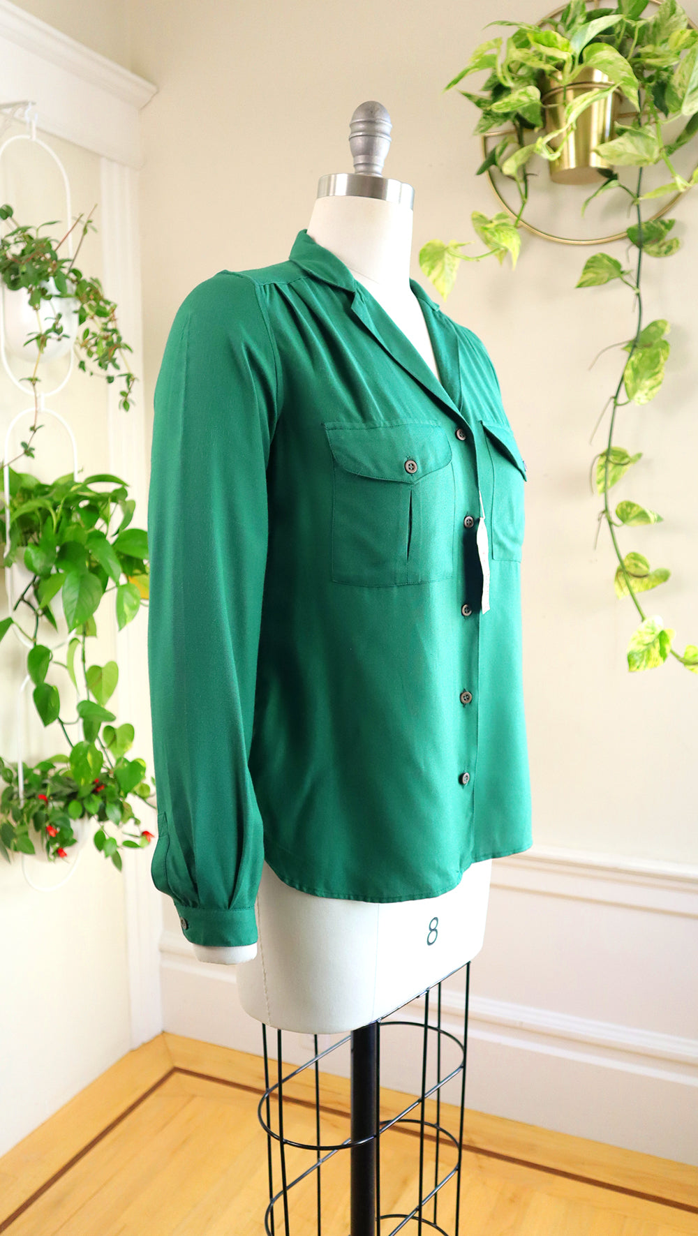 1970s Deadstock FRENCH CONNECTION Green Blouse | small/medium