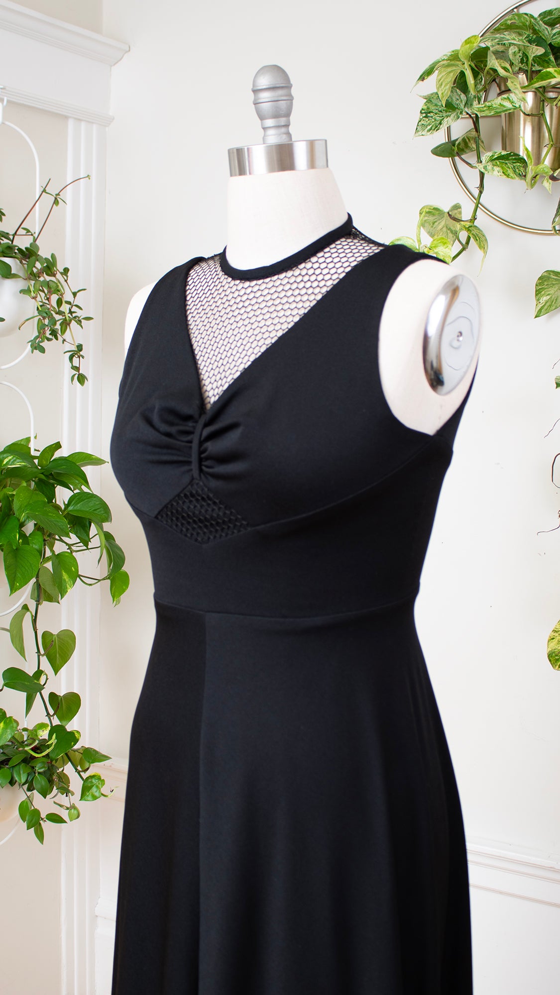 1970s Black Fishnet Maxi Dress | medium/large