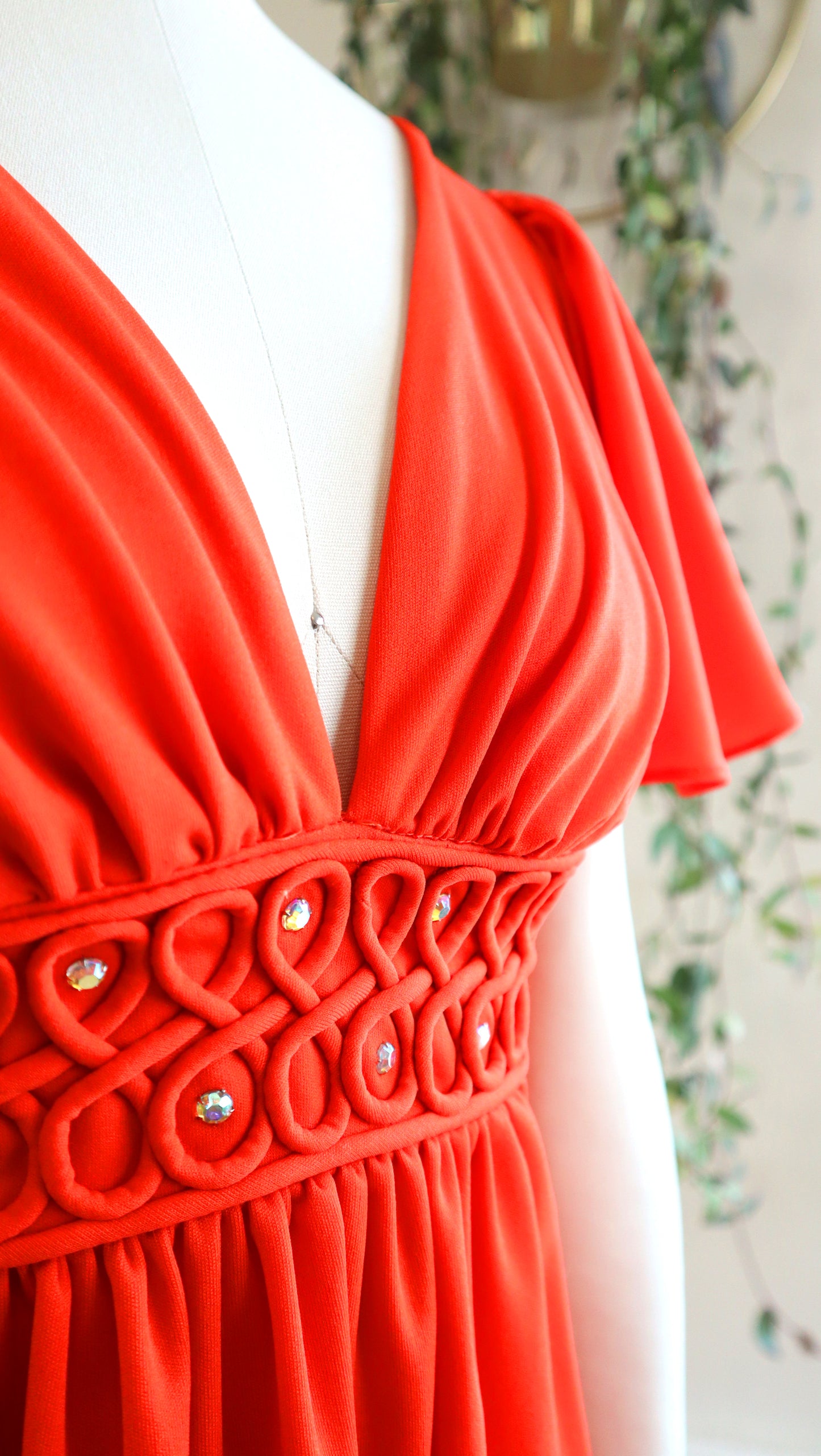1970s Rhinestone Flutter Sleeve Midi Dress | small