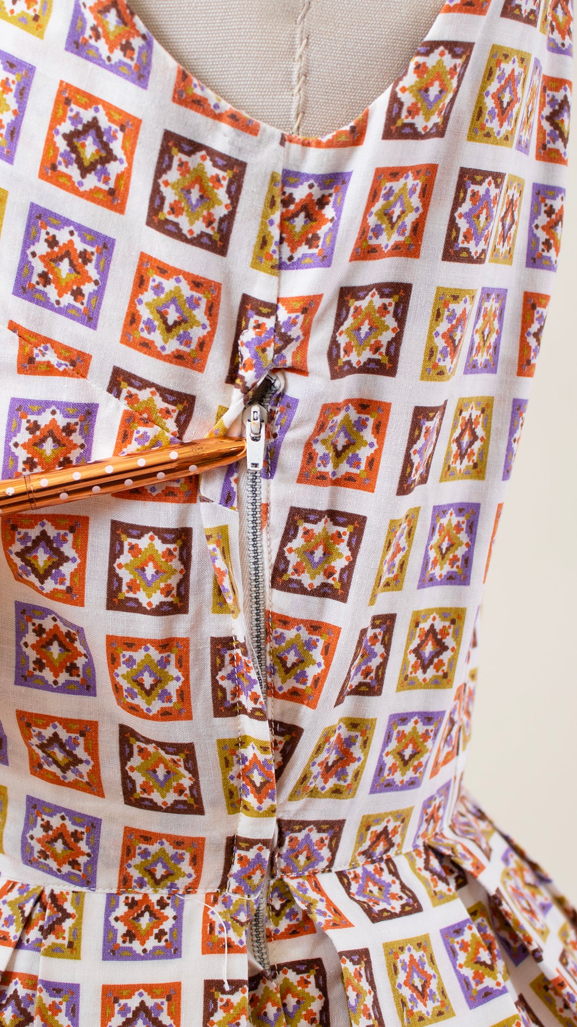 1950s Geometric Cotton Shirtwaist Dress | small