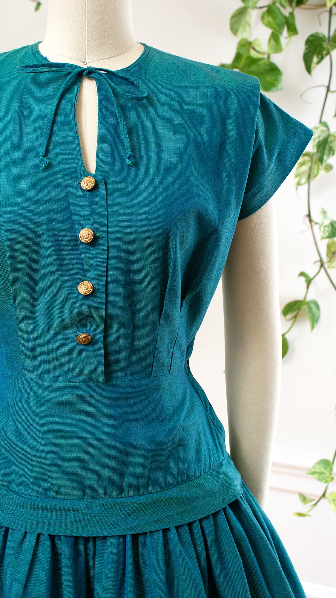 1950s Teal Sharkskin Shirtwaist Dress | small