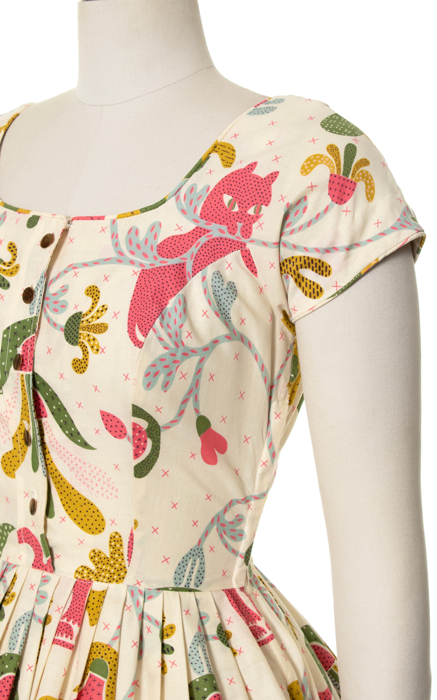1950s Cat Novelty Print Shirt Dress | small