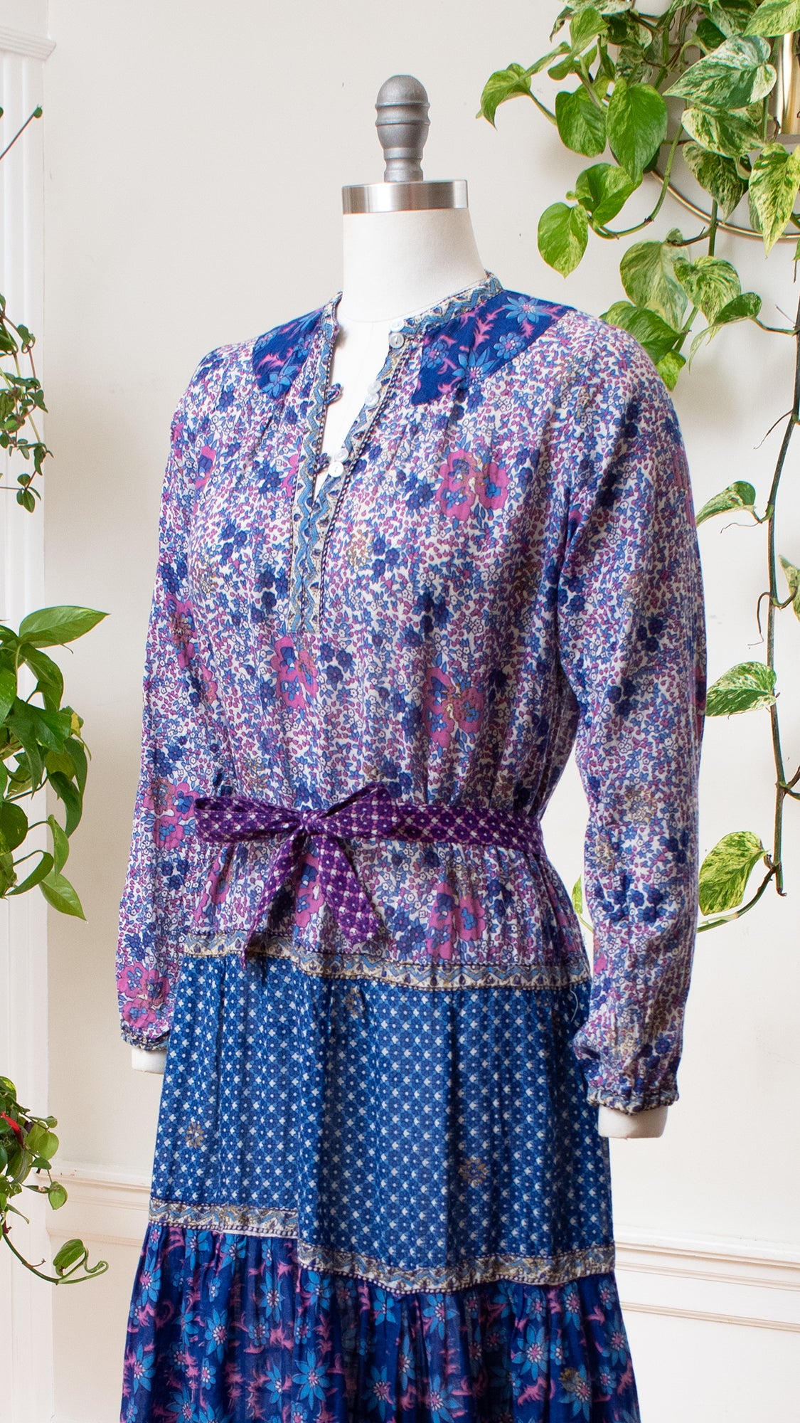 NEW ⭐️ 1970s KAISER Purple Floral Cotton Dress | medium/large