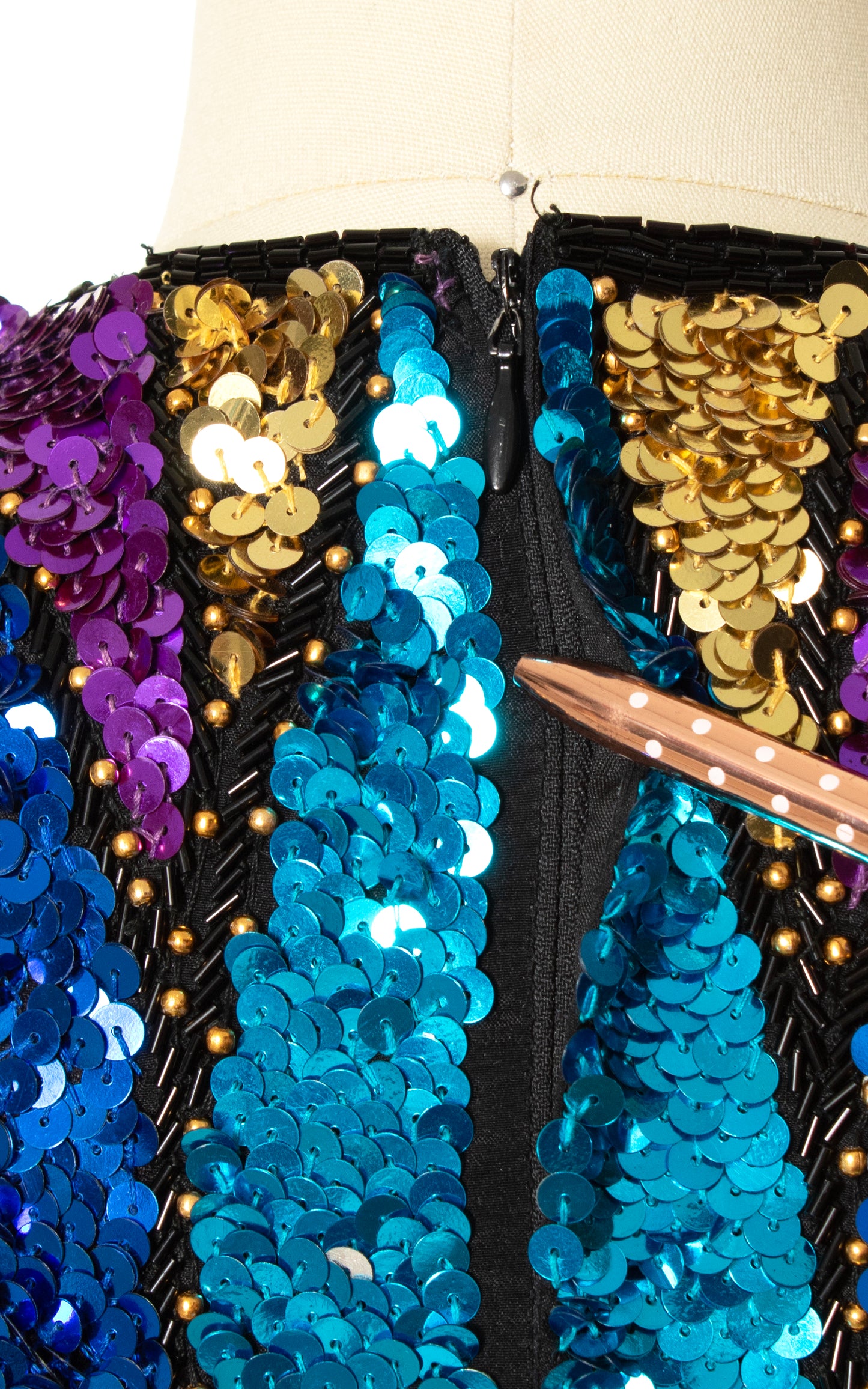 1980s Silk Sequin Harlequin Aflame Party Dress | x-small