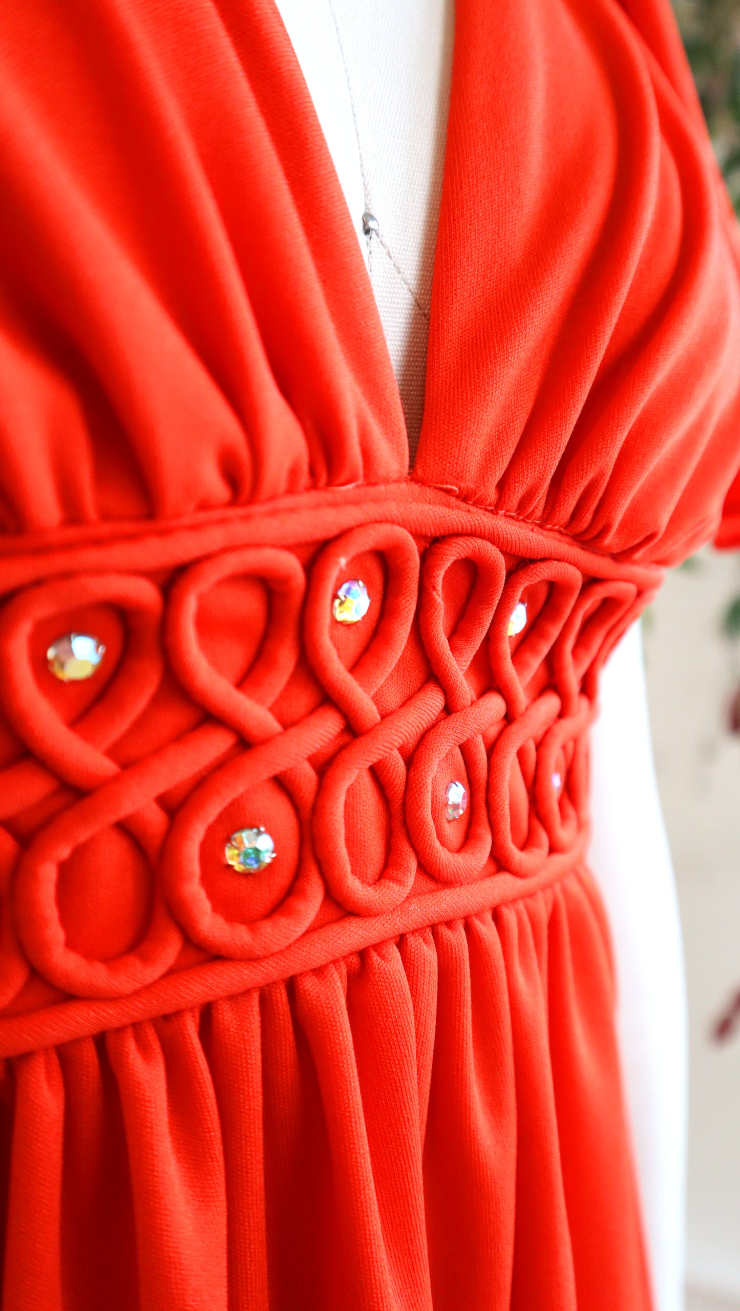 1970s Rhinestone Flutter Sleeve Midi Dress | small