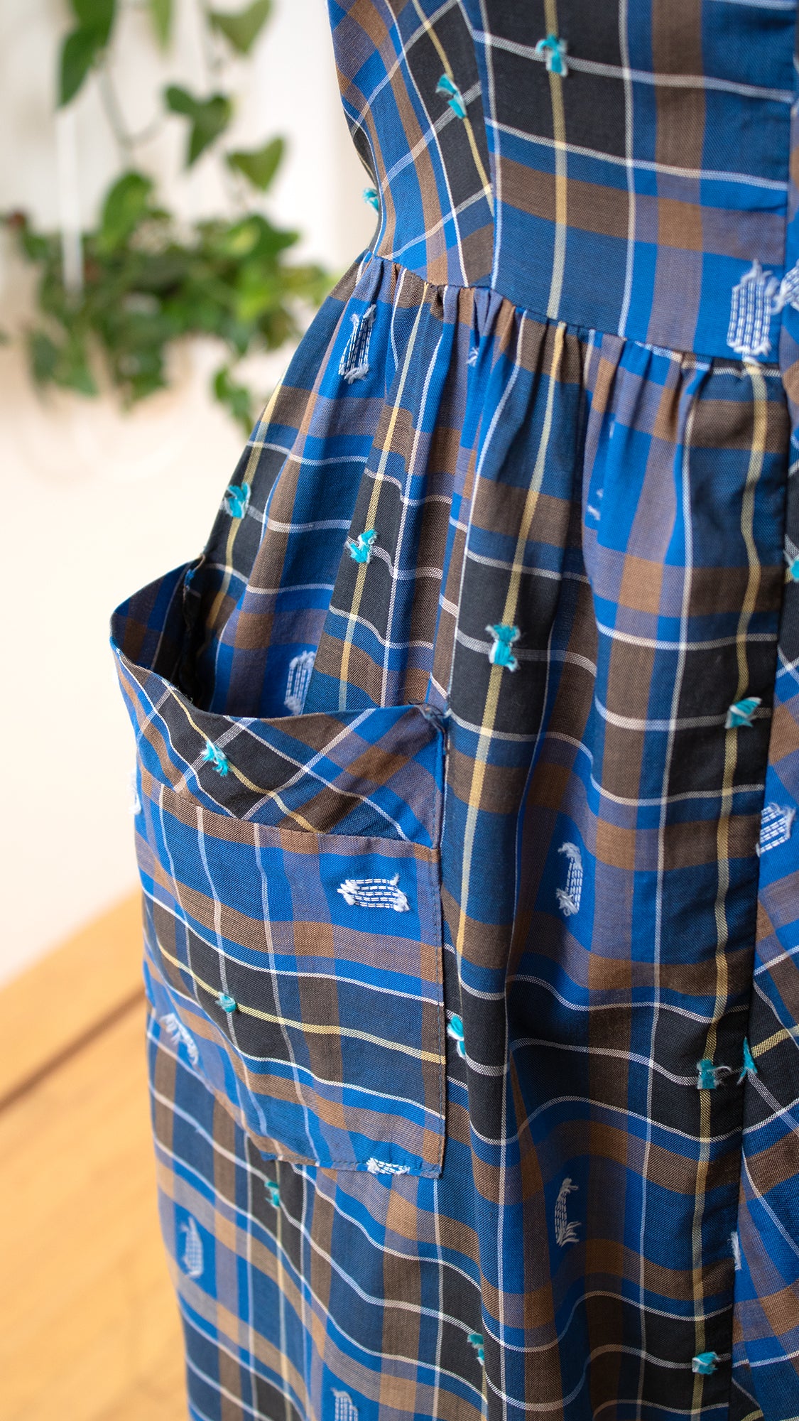 1950s Blue Plaid Cotton Sundress | x-large