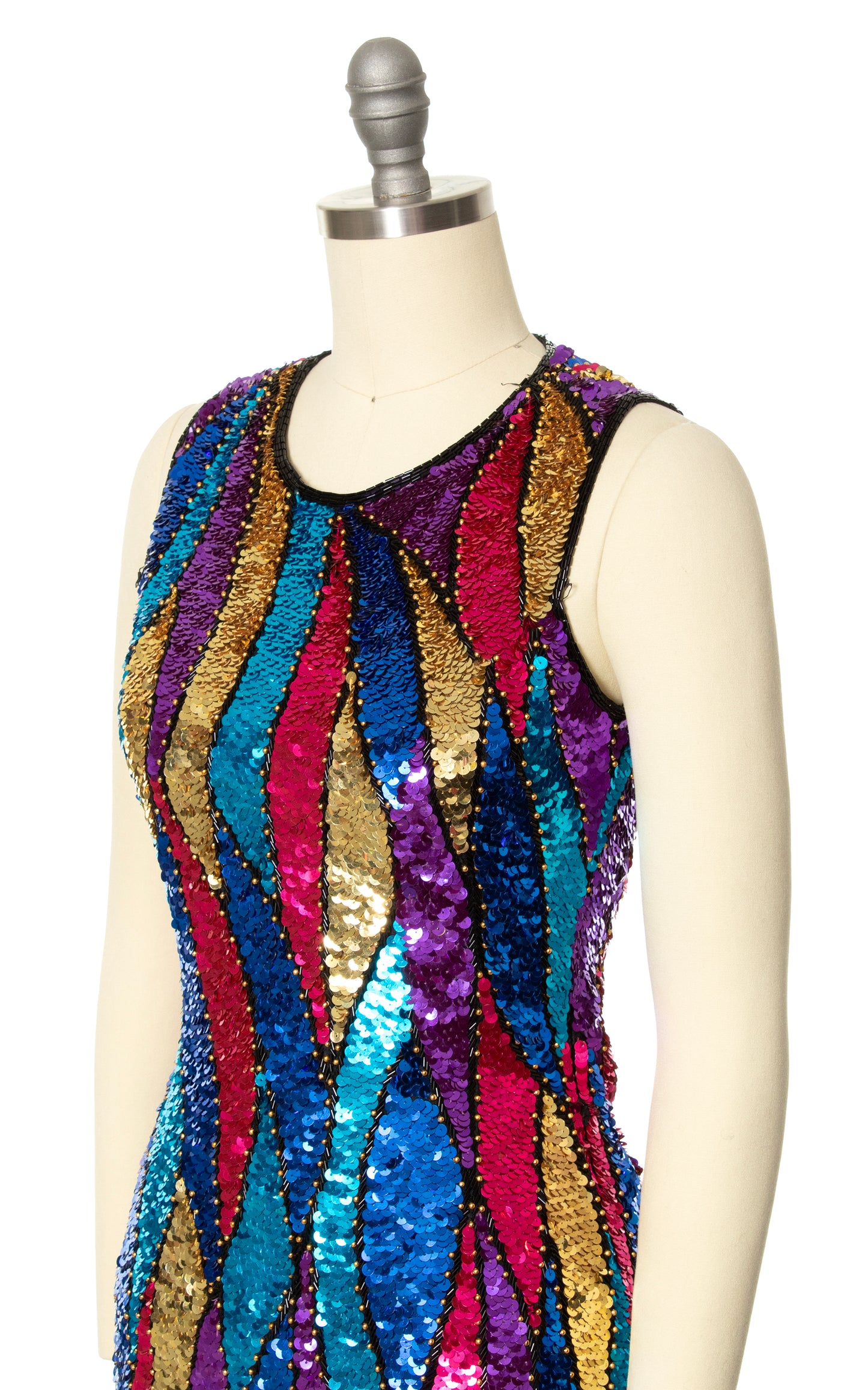 1980s Silk Sequin Harlequin Aflame Party Dress | x-small