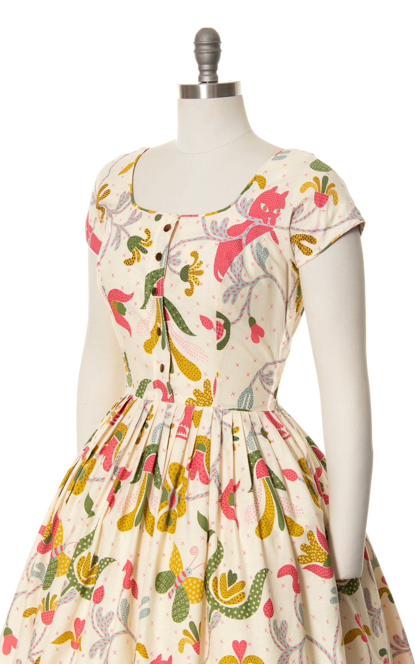 1950s Cat Novelty Print Shirt Dress | small
