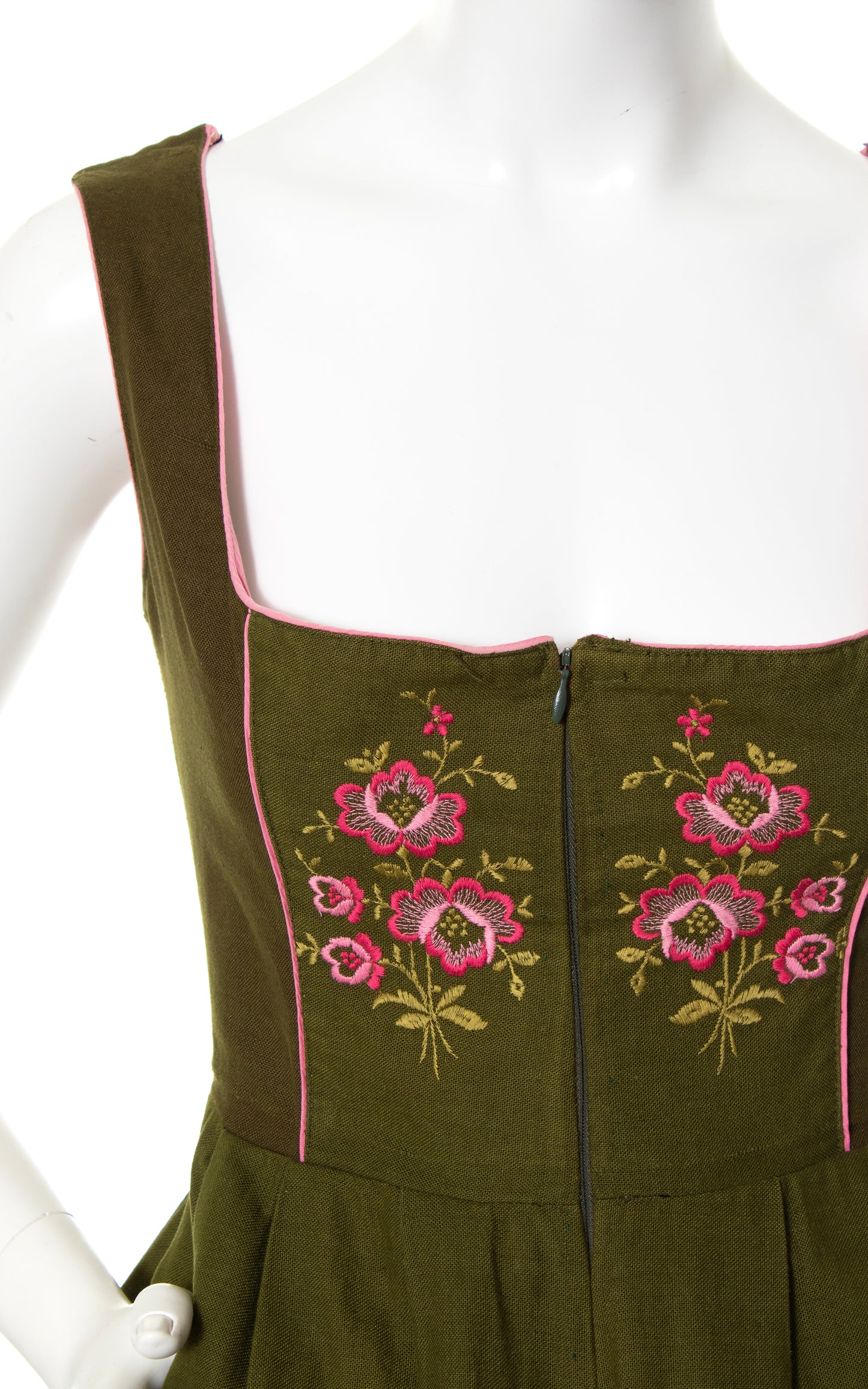 1970s Floral Embroidered Border Dirndl Dress | medium
