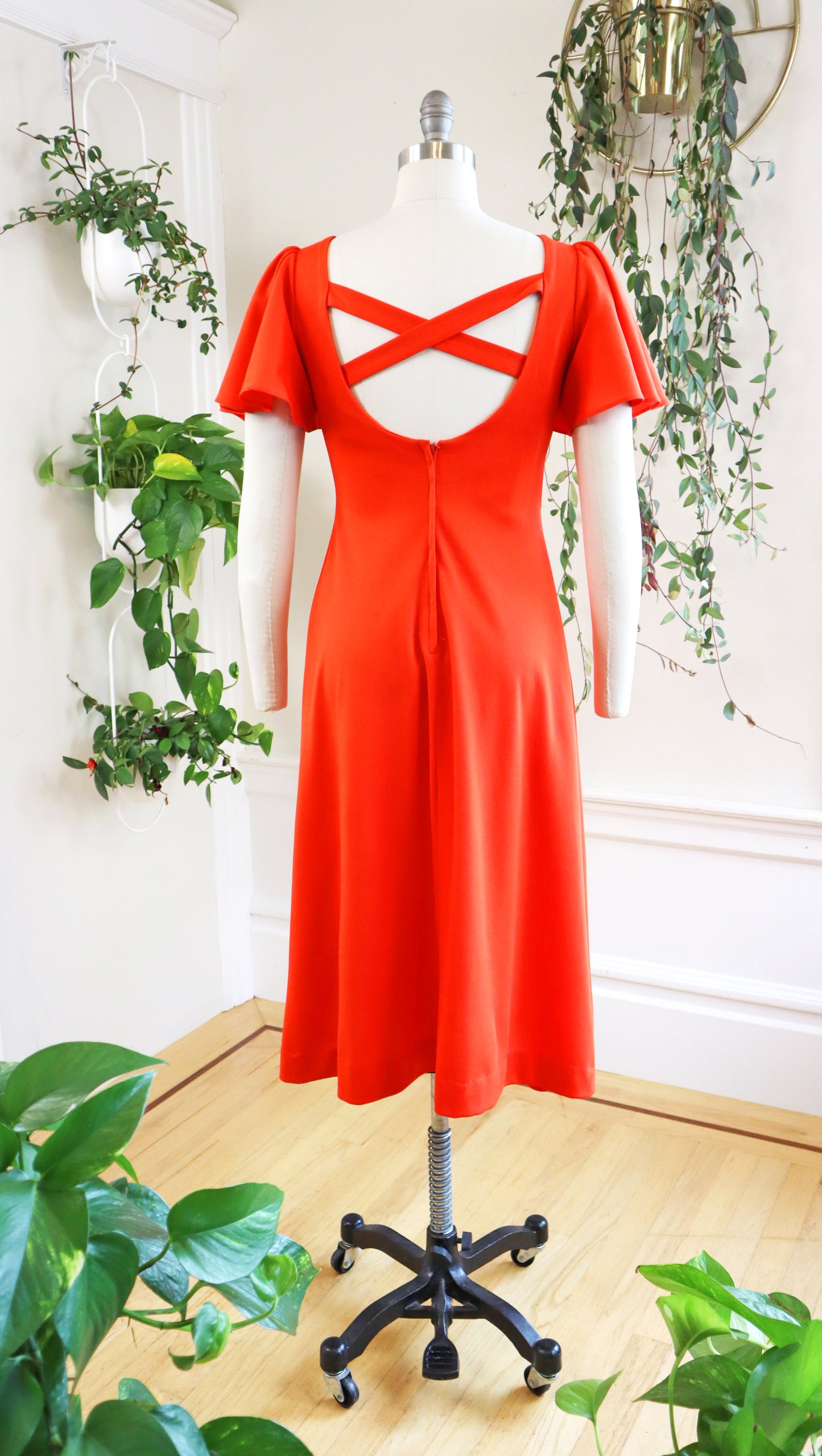 1970s Rhinestone Flutter Sleeve Midi Dress | small