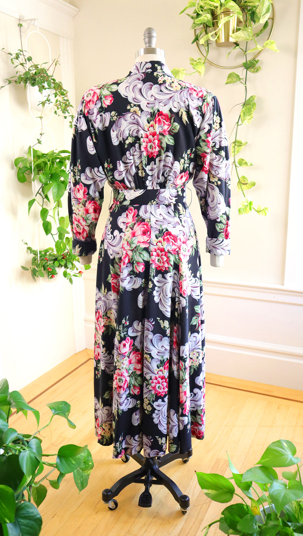 1980s KAREN ALEXANDER Feathers & Floral Shirt Dress | small/medium