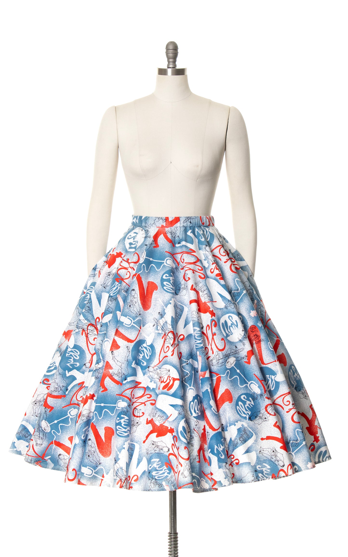 1970s does 1950s Jazz Novelty Print Circle Skirt | small/medium