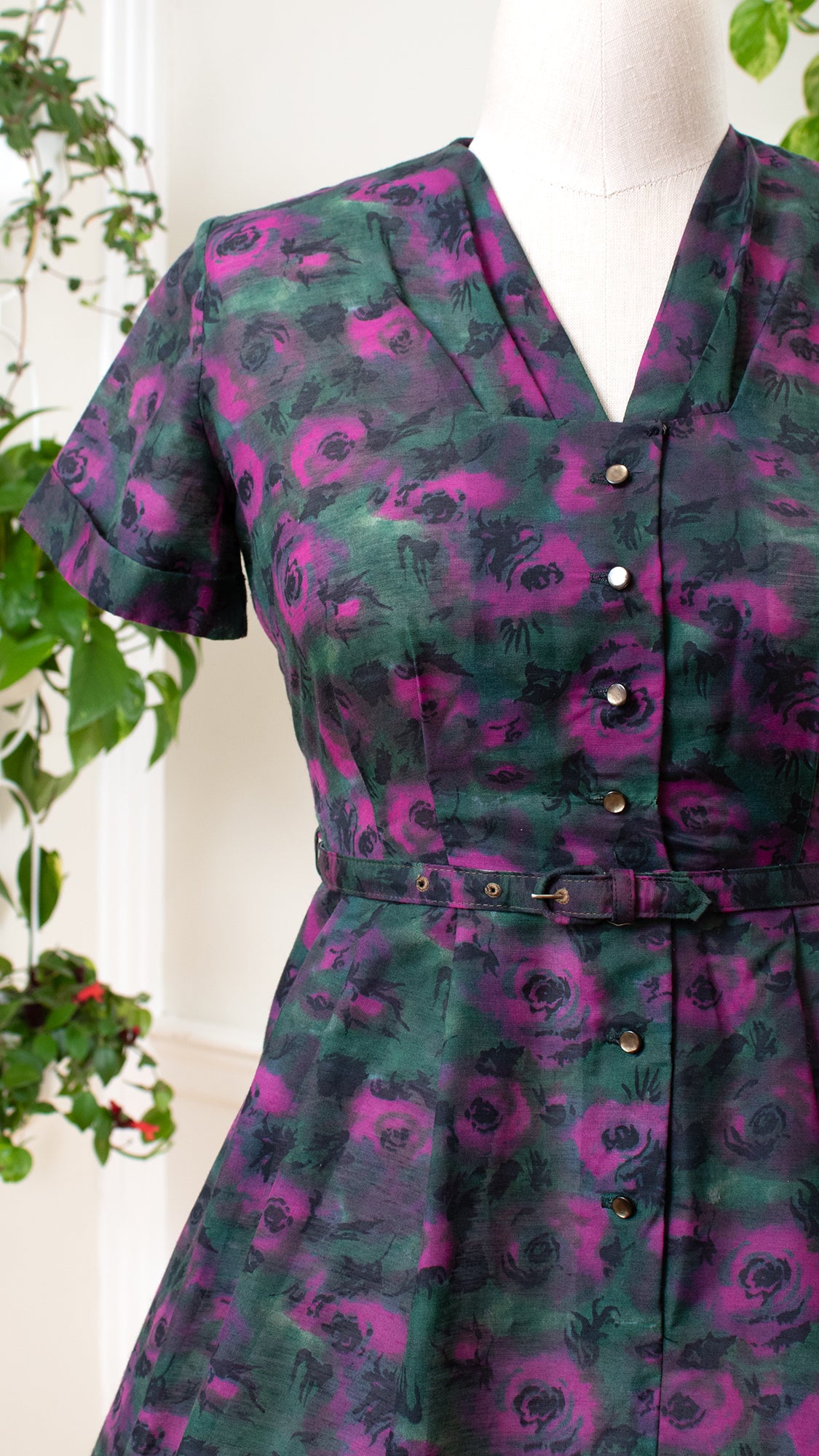1960s Purple Floral Shirtwaist Dress | large
