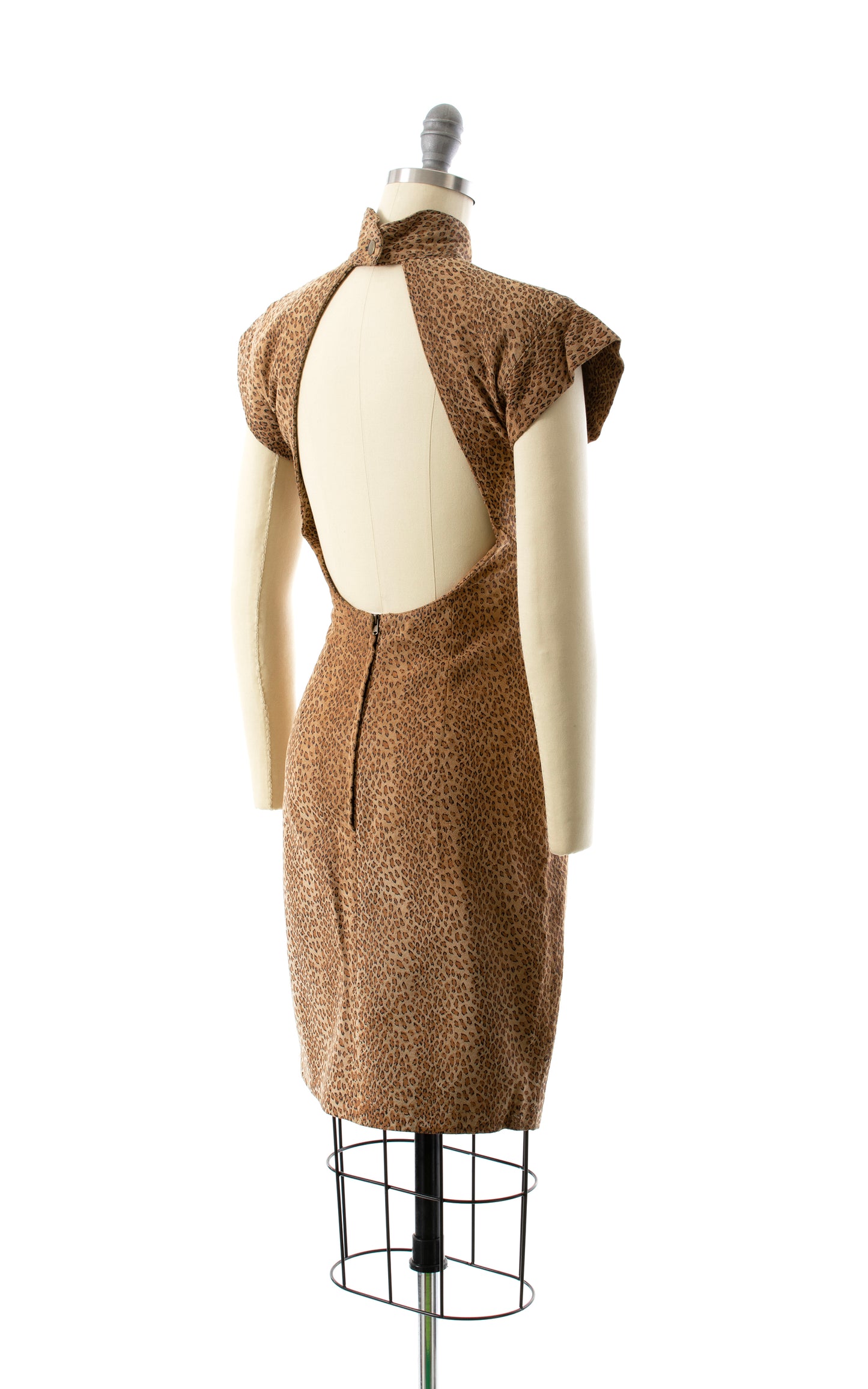 1980s Suede Leopard Print Open Back Dress | x-small