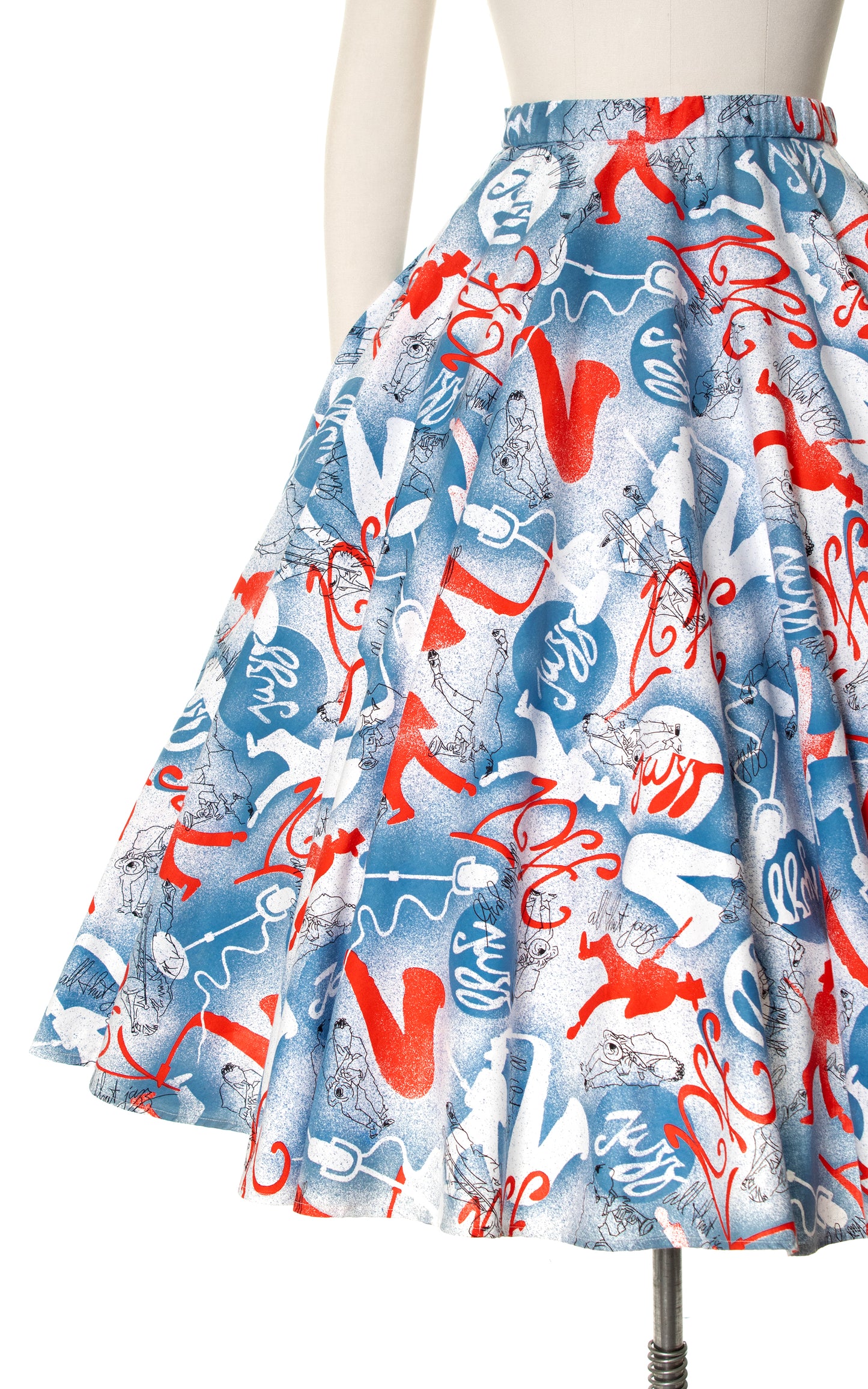 1970s does 1950s Jazz Novelty Print Circle Skirt | small/medium