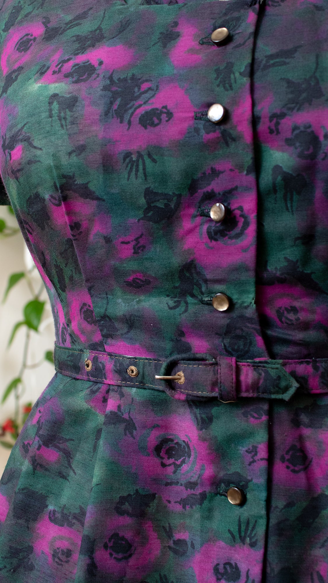 1960s Purple Floral Shirtwaist Dress | large
