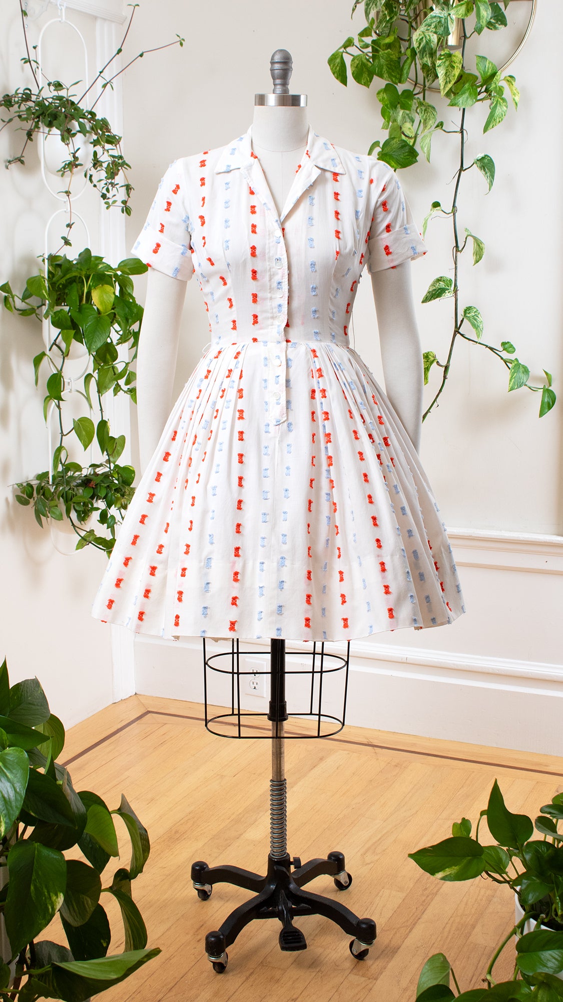 1950s Fringed Cotton Shirt Dress | small