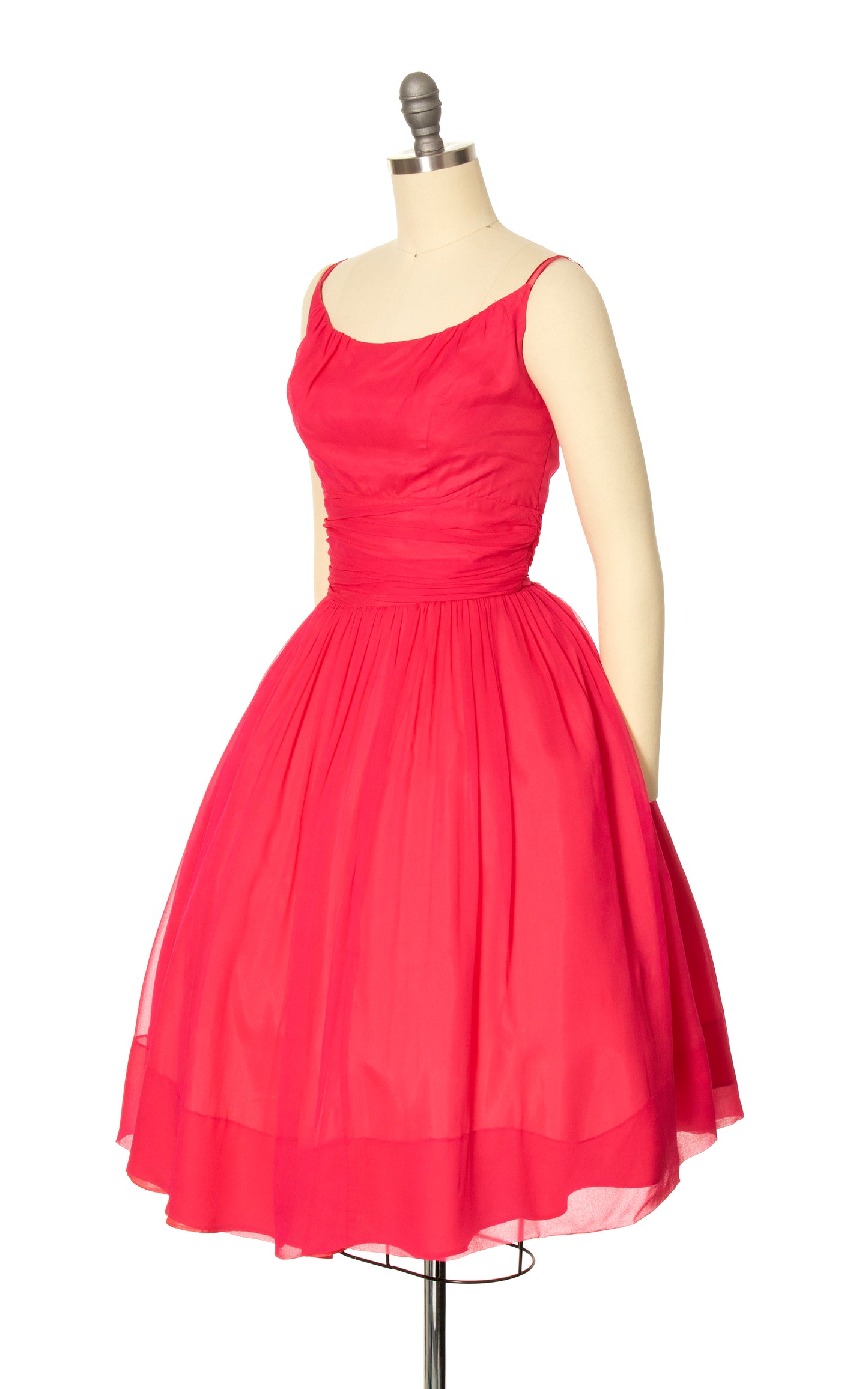 1960s Hot Pink Silk Chiffon Party Dress | small