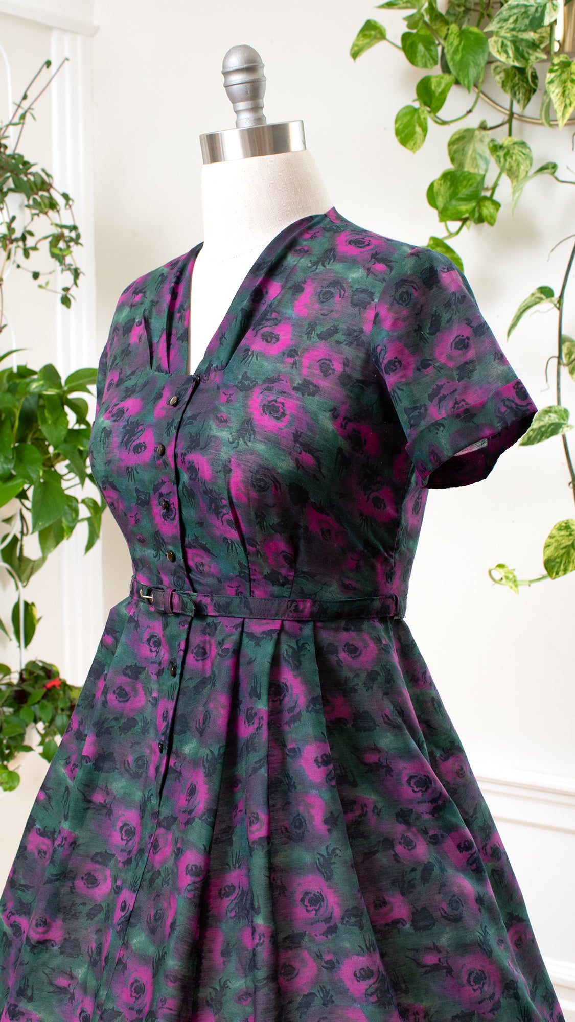 1960s Purple Floral Shirtwaist Dress | large