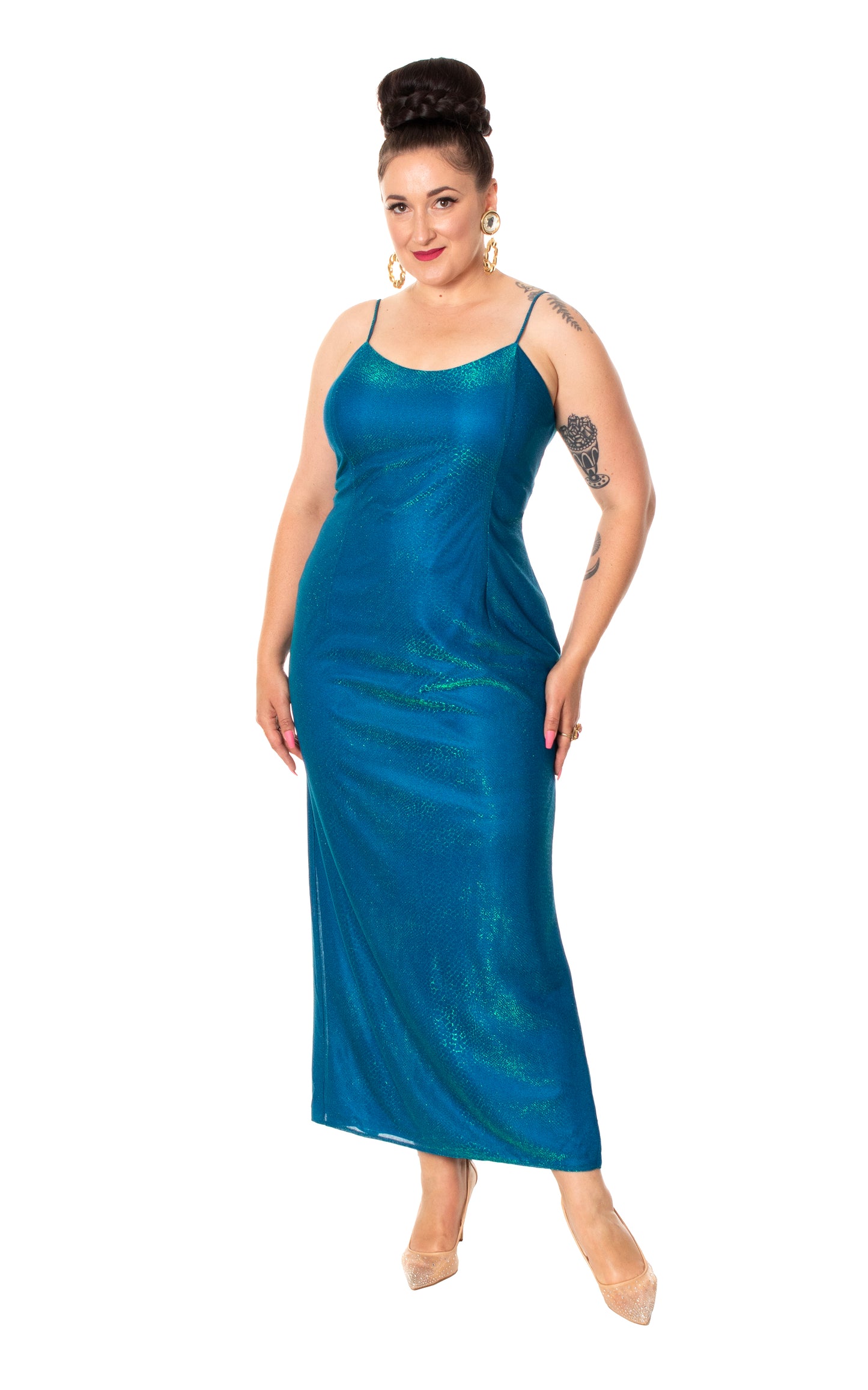 2000s Y2K Iridescent Reptile Stretchy Maxi Dress | large