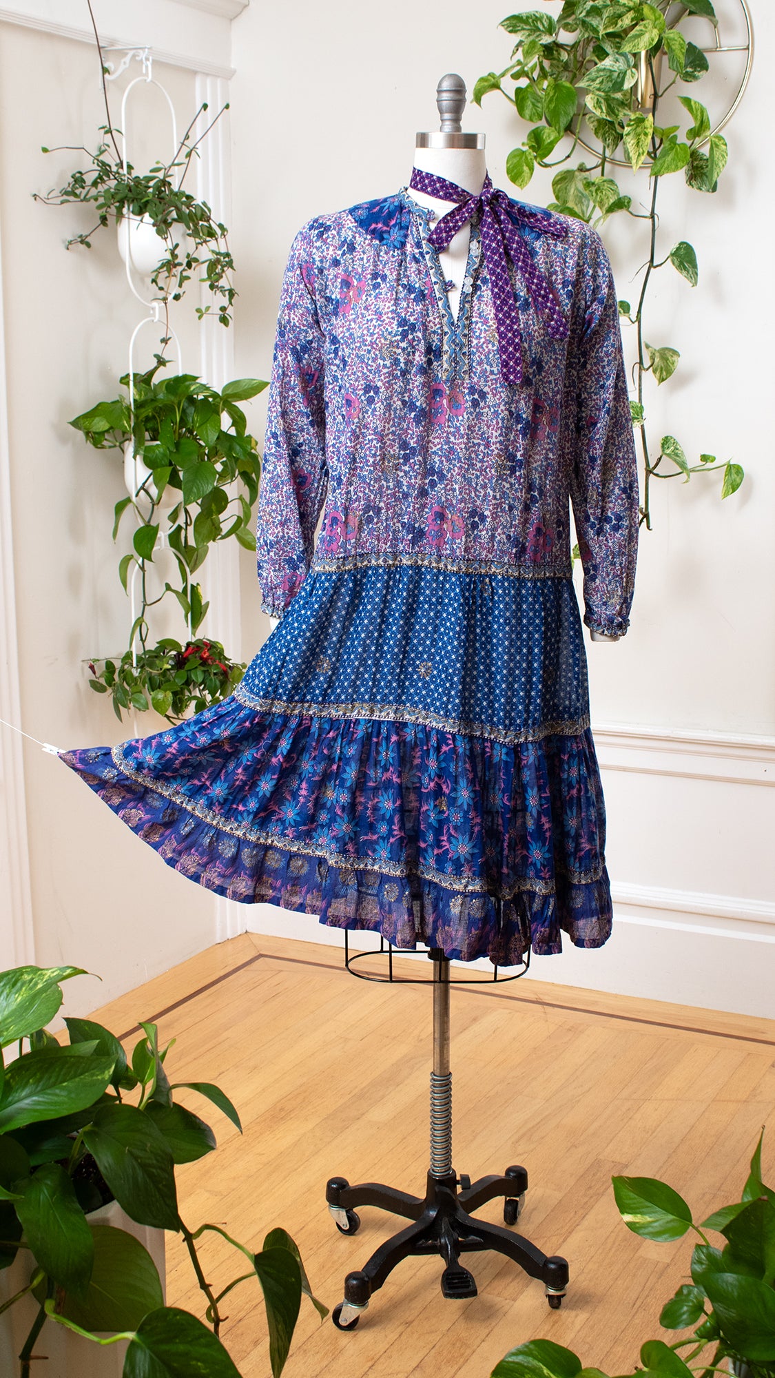 NEW ⭐️ 1970s KAISER Purple Floral Cotton Dress | medium/large