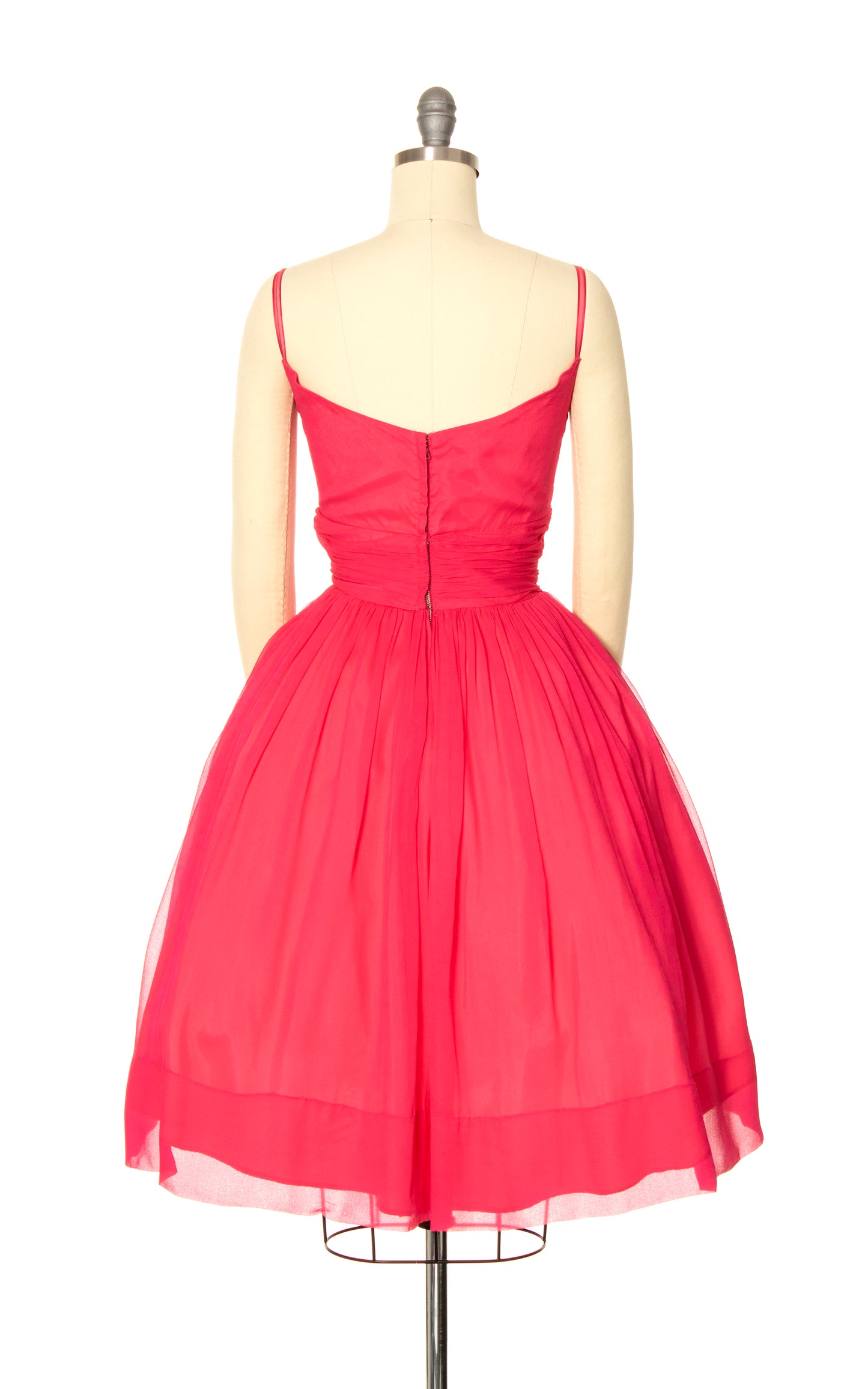 1960s Hot Pink Silk Chiffon Party Dress | small