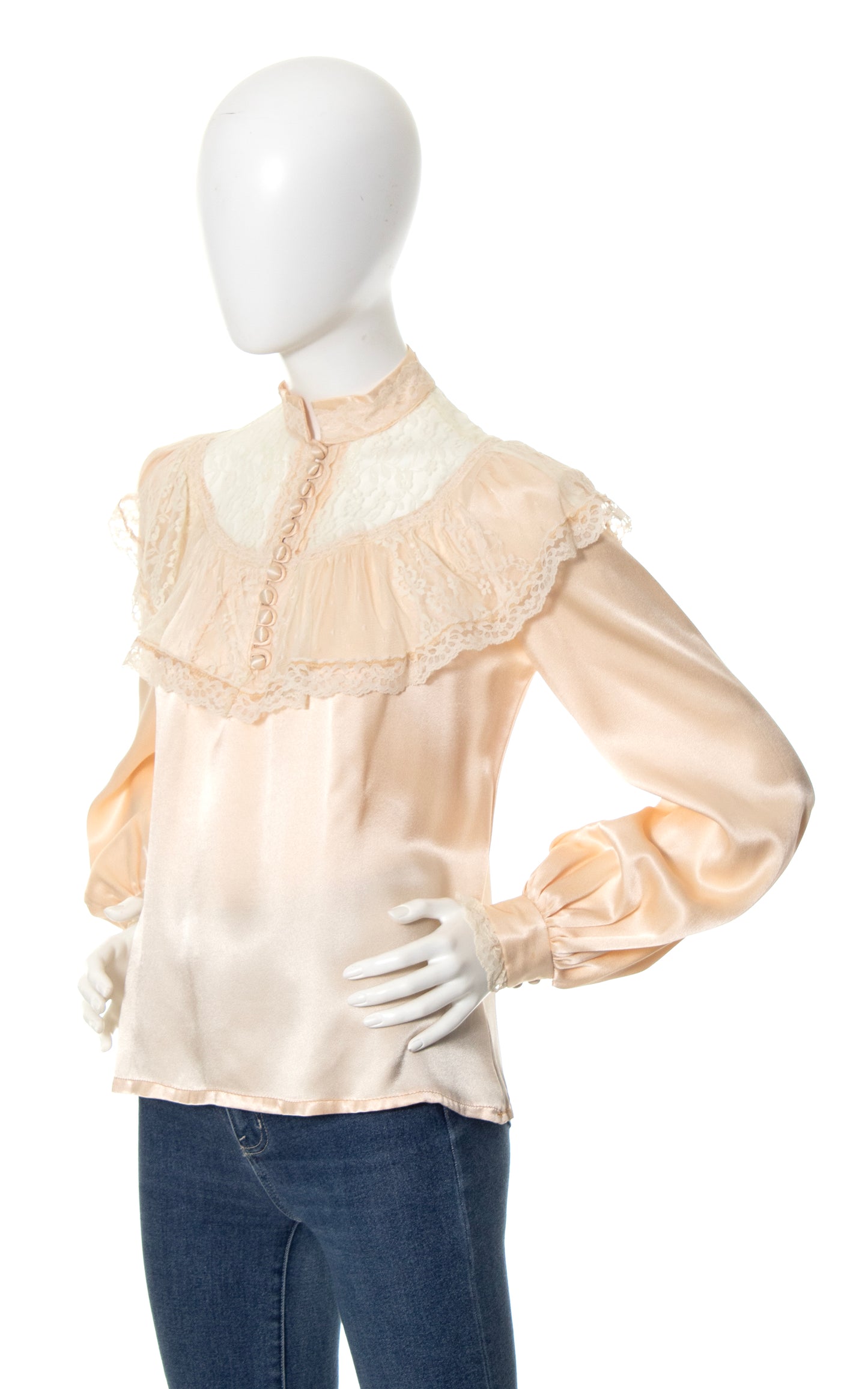 1970s GUNNE SAX Satin & Lace Blouse | medium