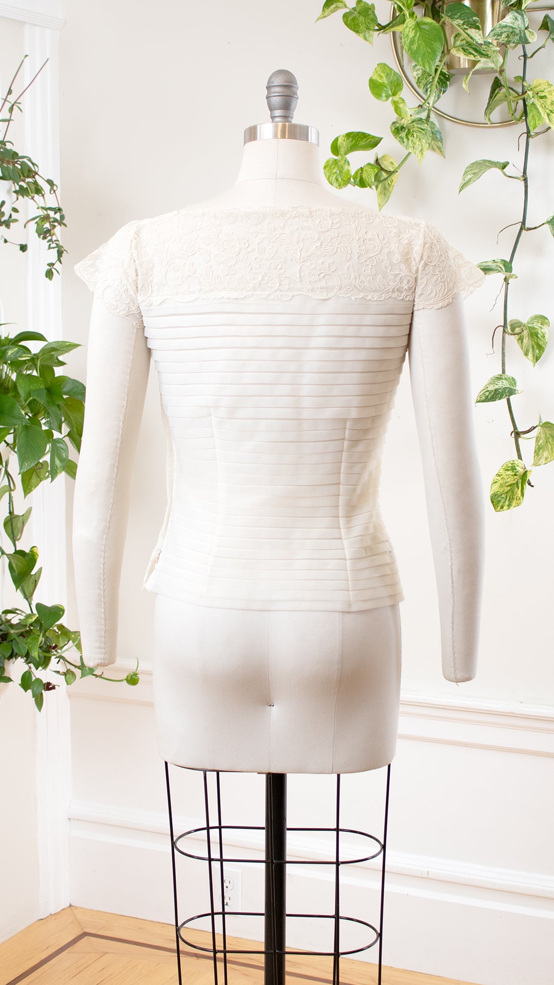 1950s Soutache Lace & Sheer Nylon Blouse | small/medium