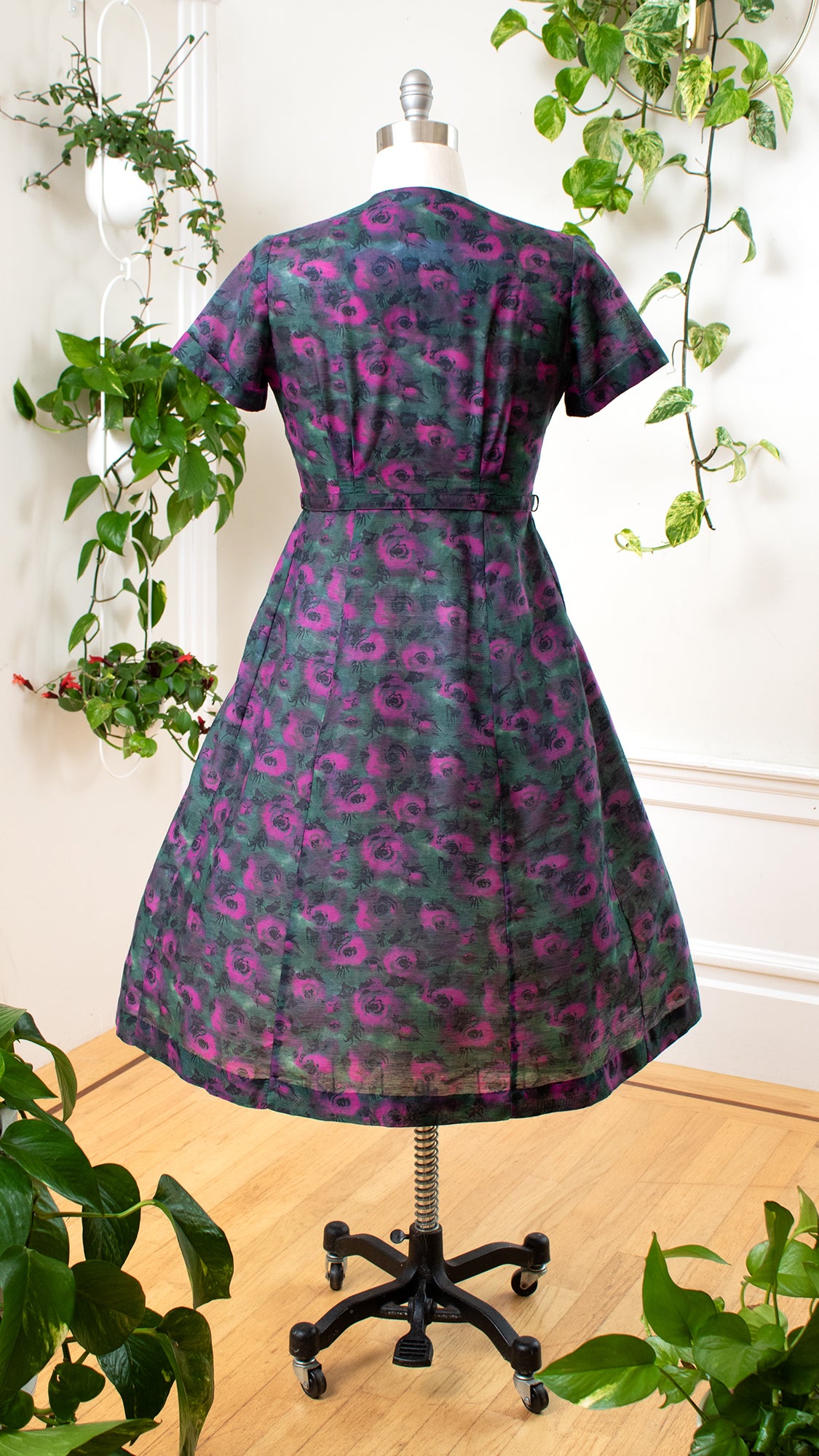 1960s Purple Floral Shirtwaist Dress | large