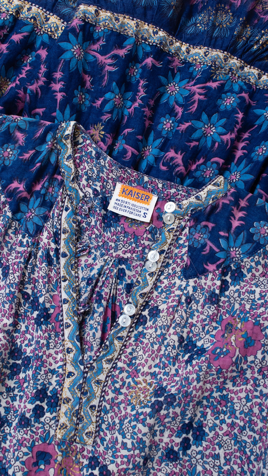 NEW ⭐️ 1970s KAISER Purple Floral Cotton Dress | medium/large