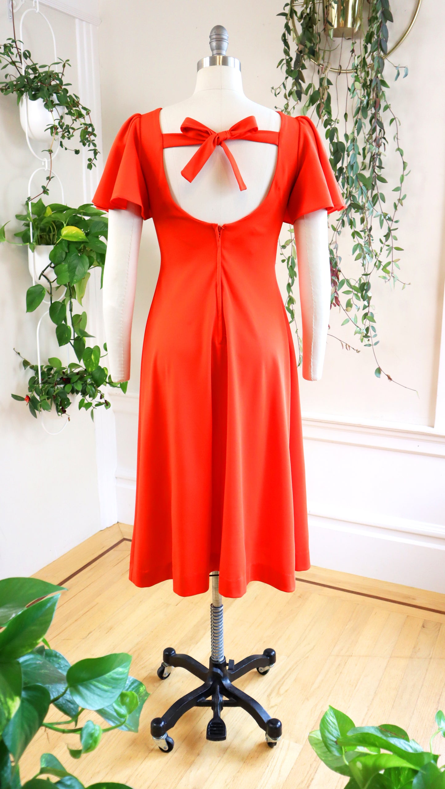 1970s Rhinestone Flutter Sleeve Midi Dress | small