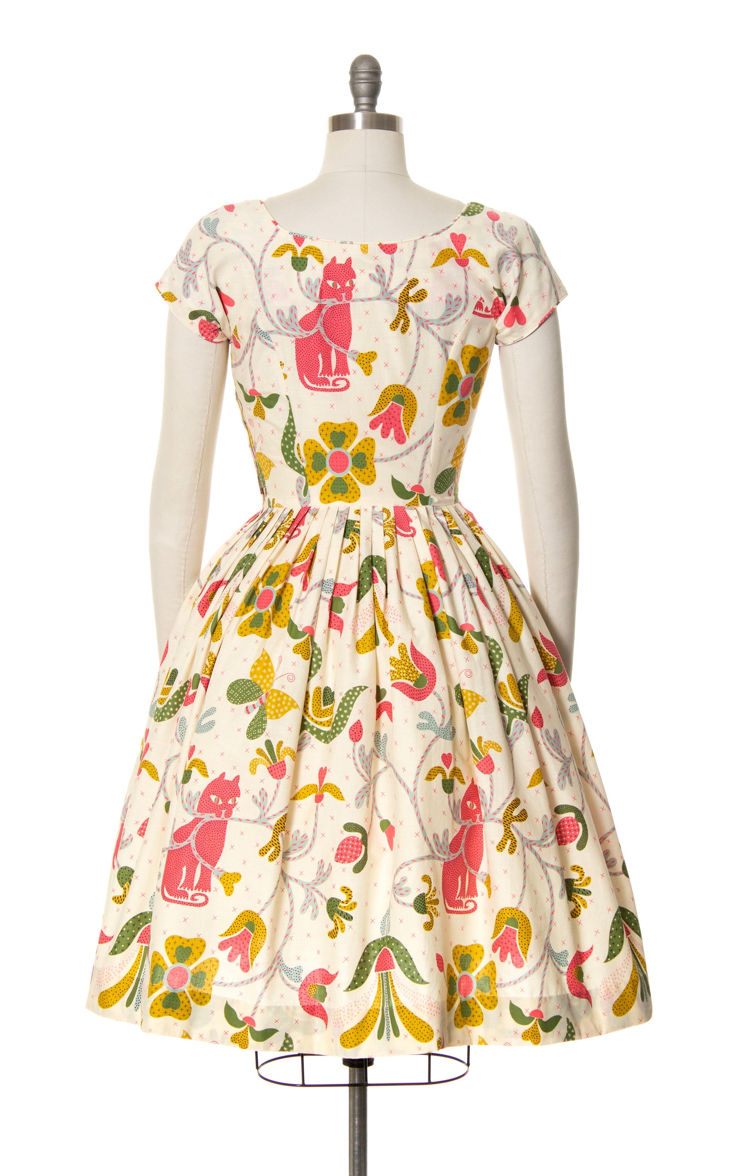 1950s Cat Novelty Print Shirt Dress | small