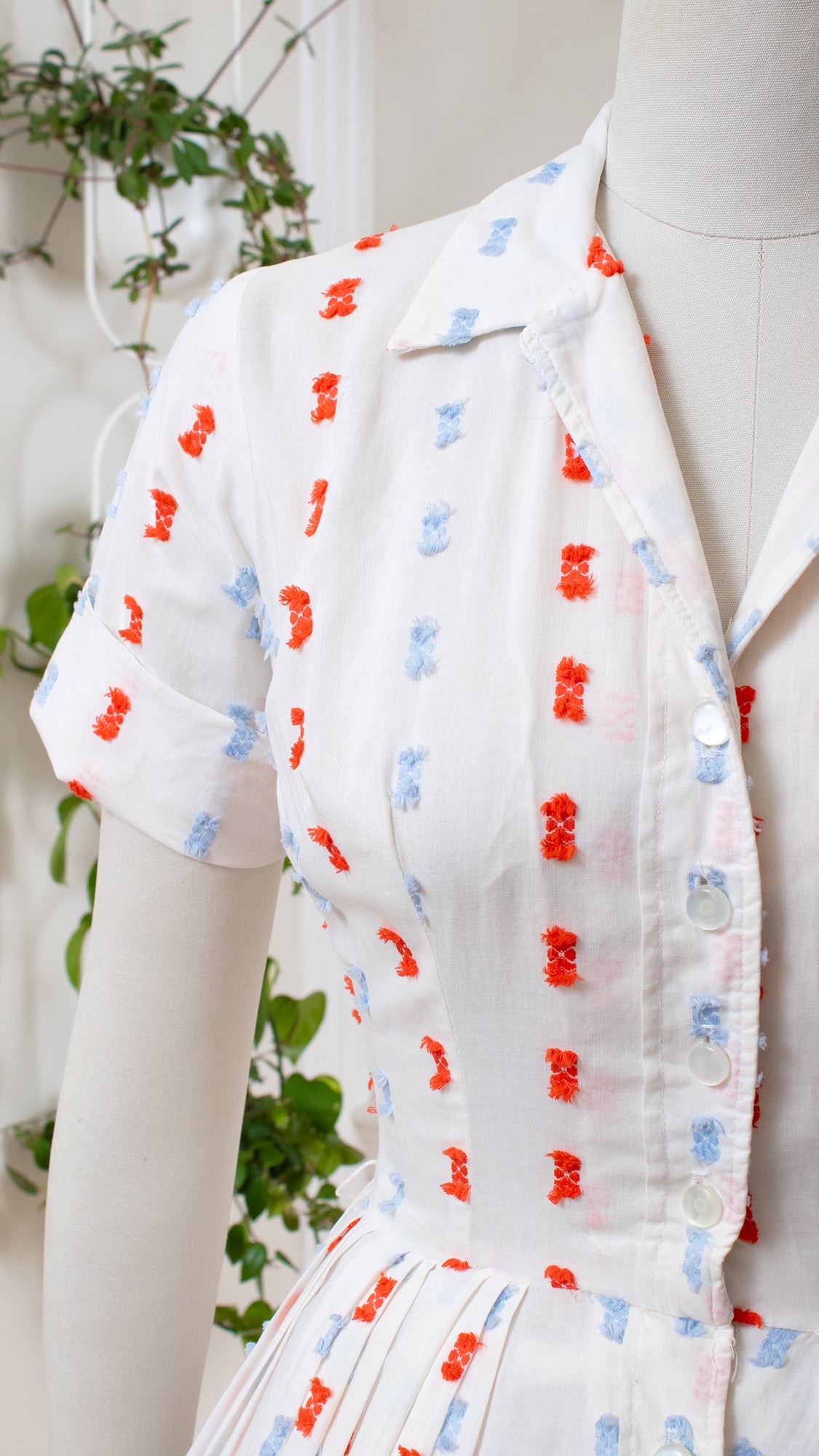 1950s Fringed Cotton Shirt Dress | small
