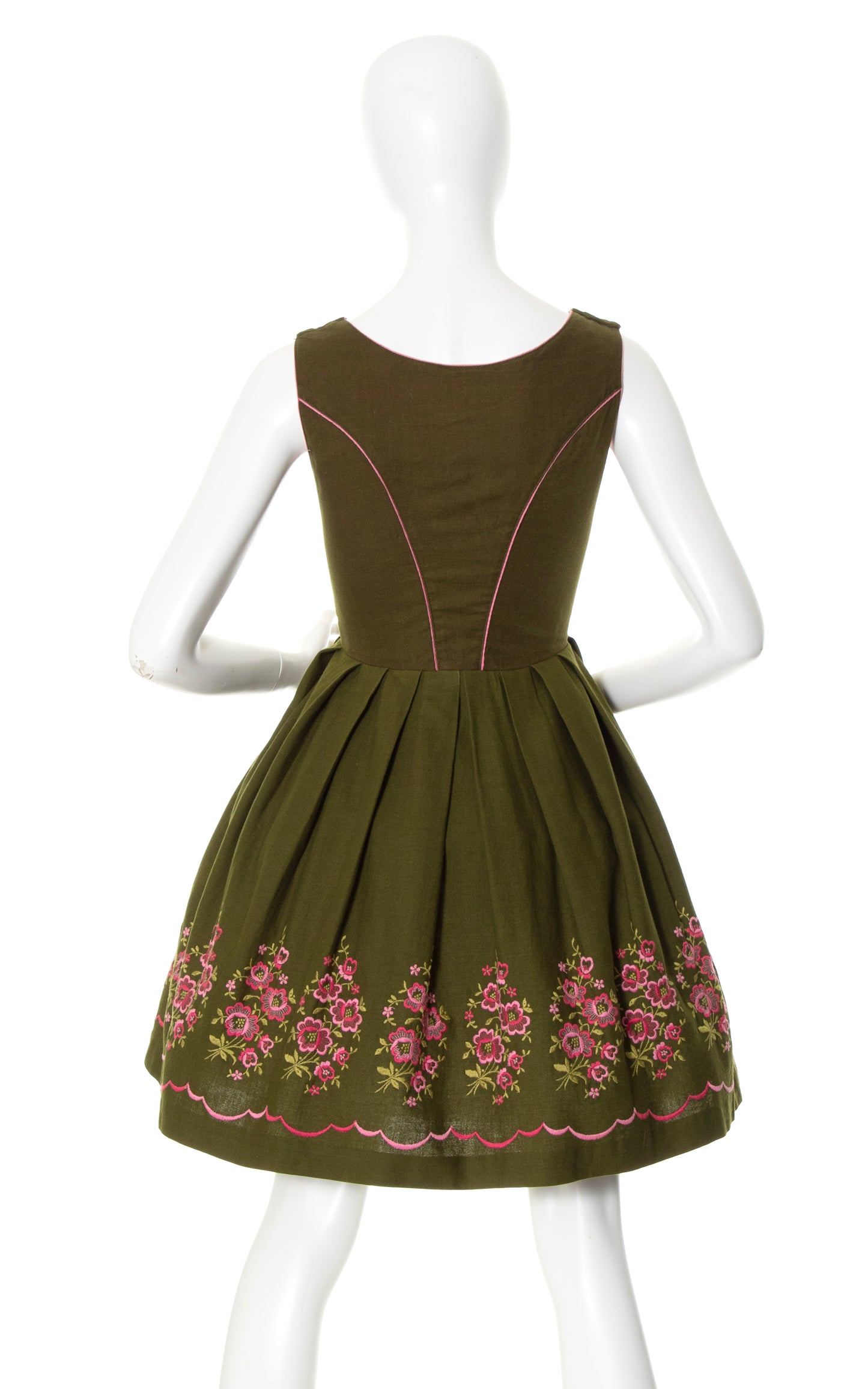 1970s Floral Embroidered Border Dirndl Dress | medium