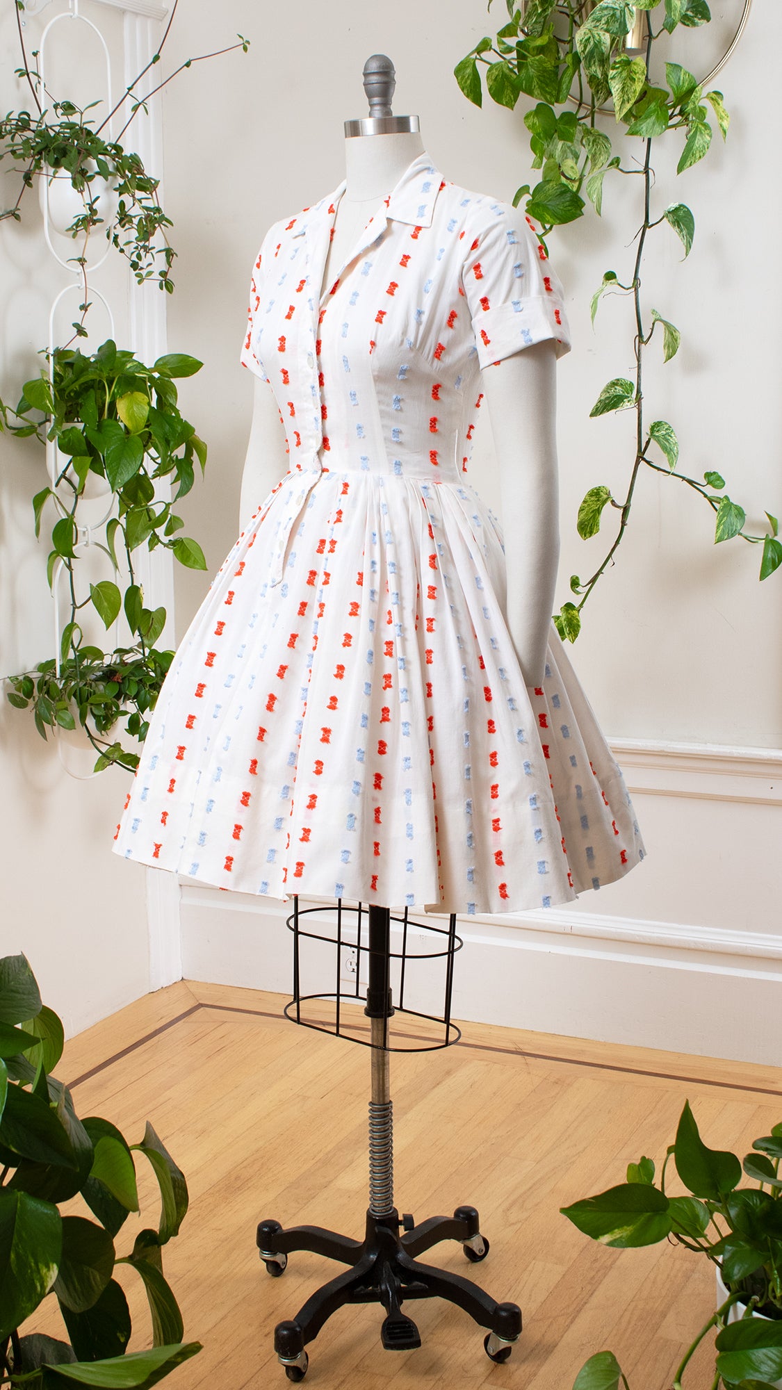 1950s Fringed Cotton Shirt Dress | small