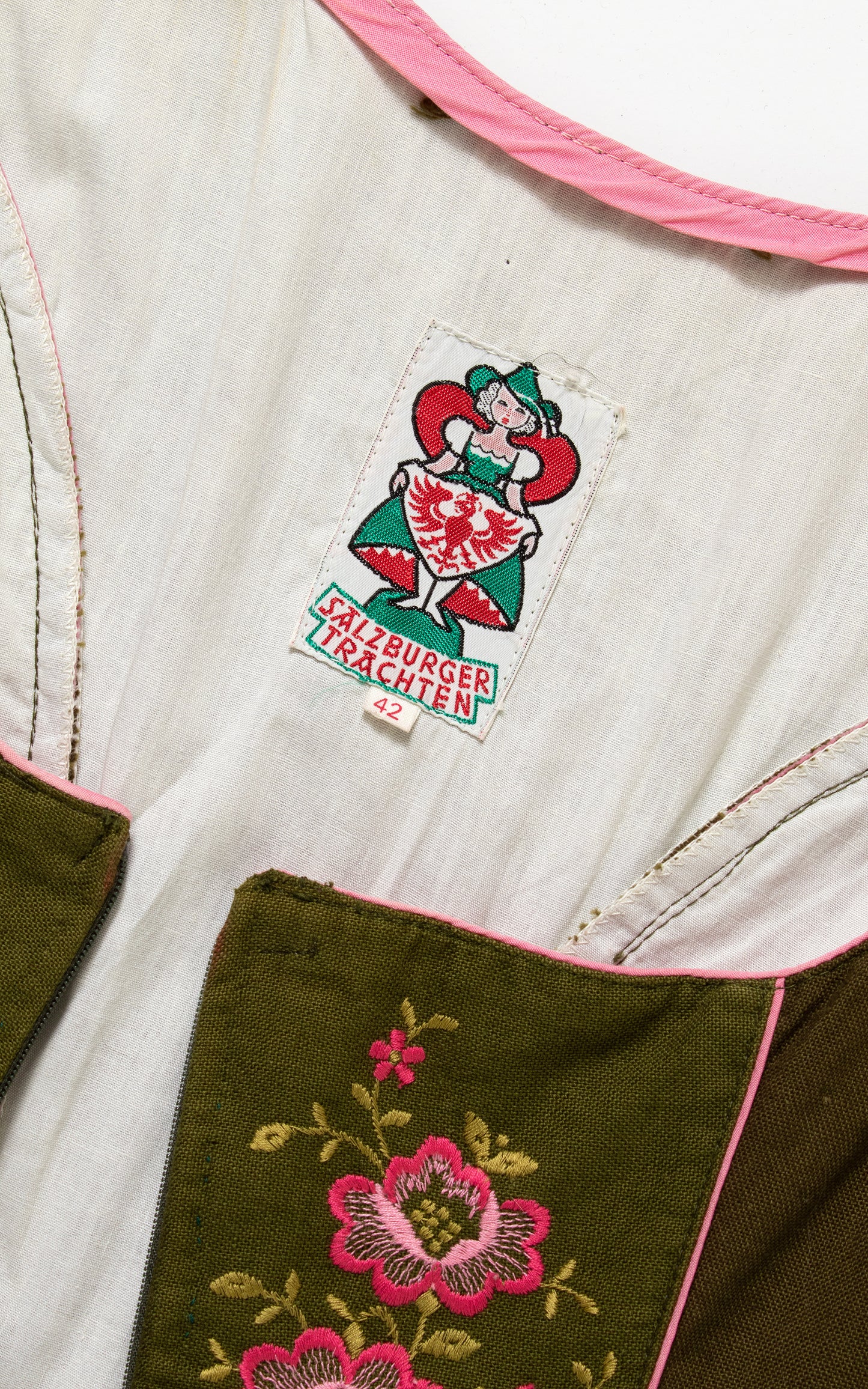 1970s Floral Embroidered Border Dirndl Dress | medium