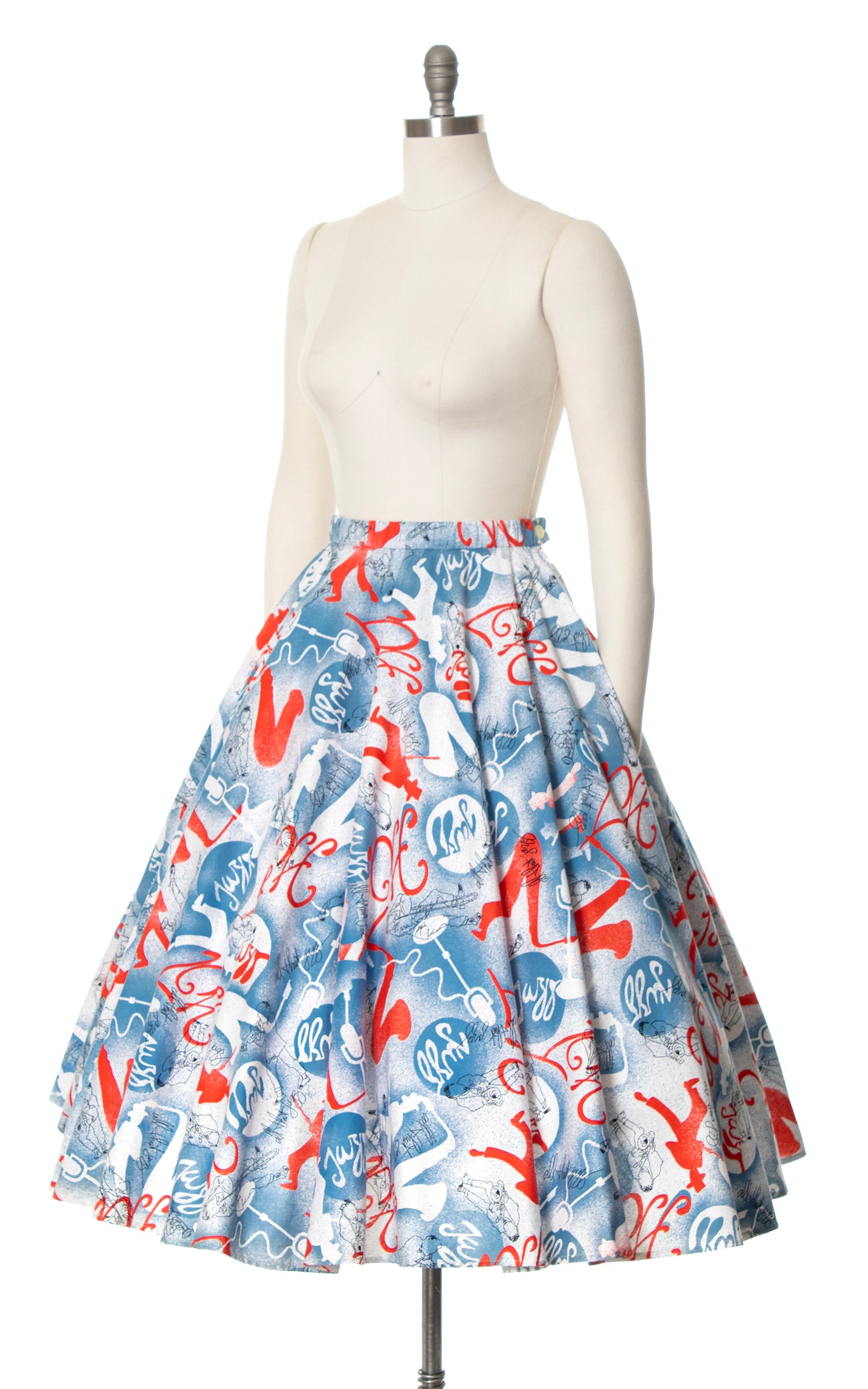 1970s does 1950s Jazz Novelty Print Circle Skirt | small/medium