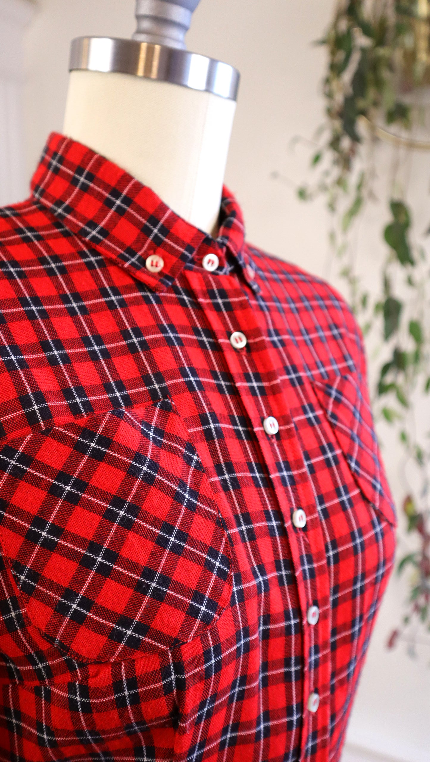 1950s Red Plaid Wool Shirtwaist Dress | small